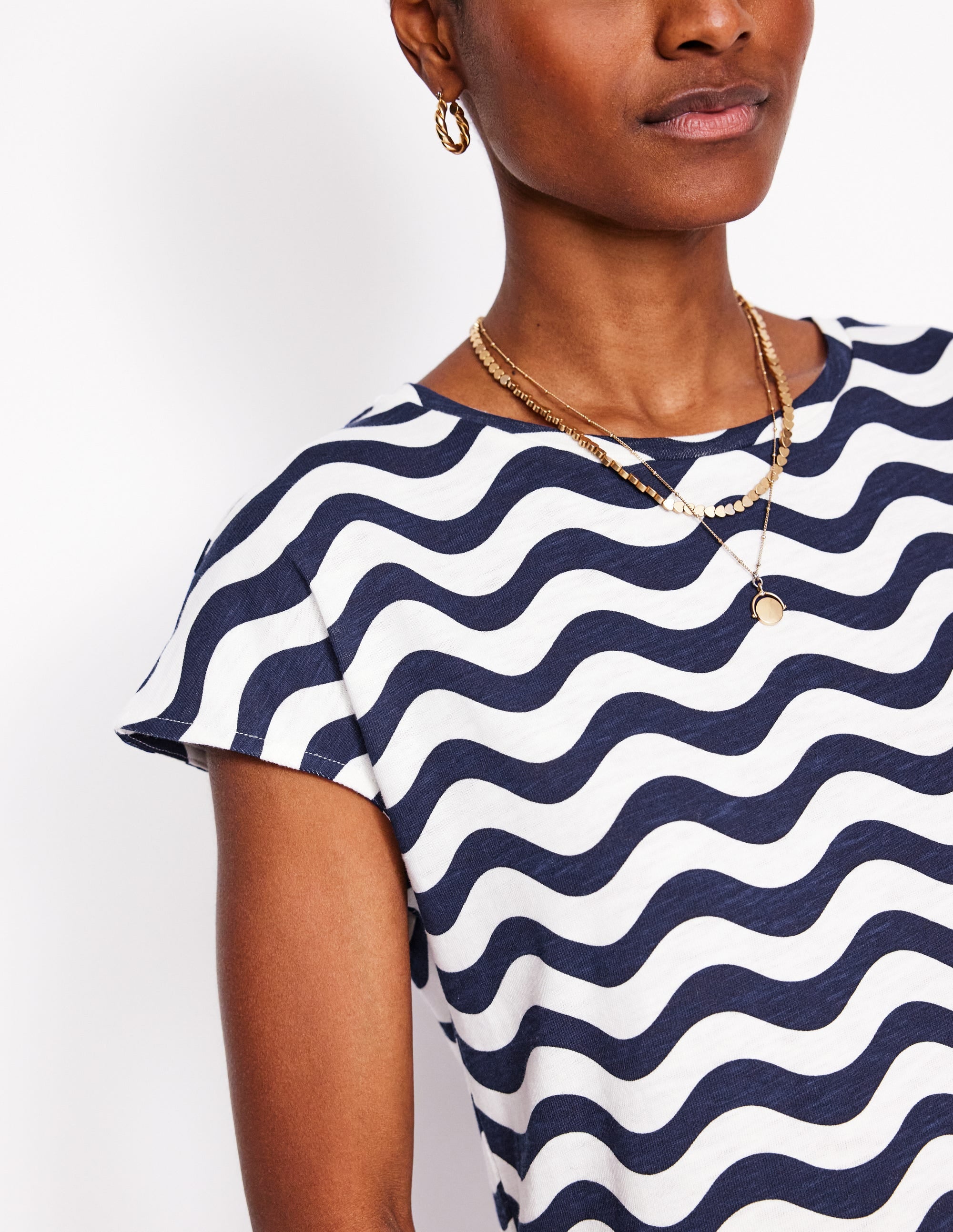 Leah Jersey T-shirt Dress-French Navy, Mono Wave - Image 2