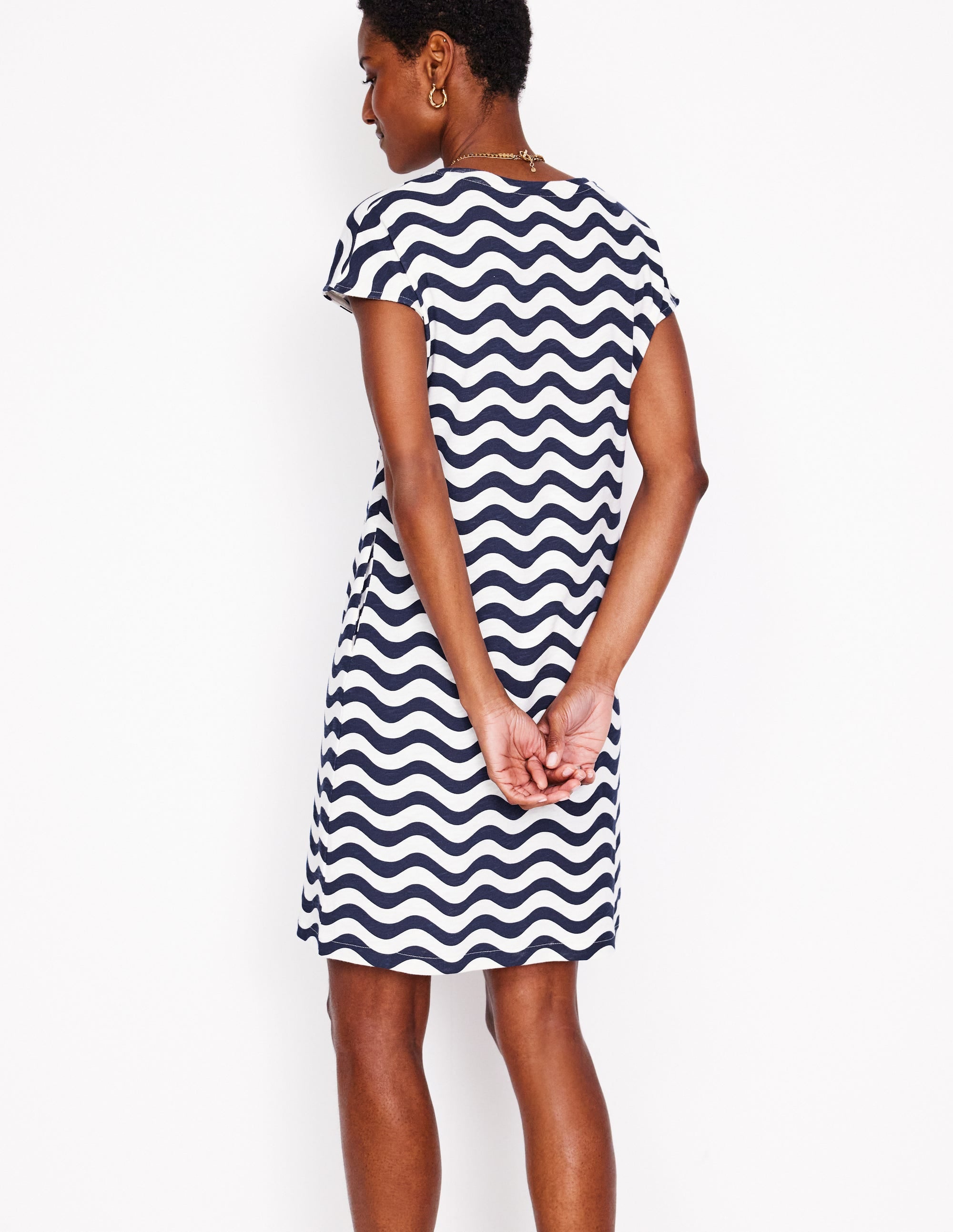 Leah Jersey T-shirt Dress-French Navy, Mono Wave - Image 3