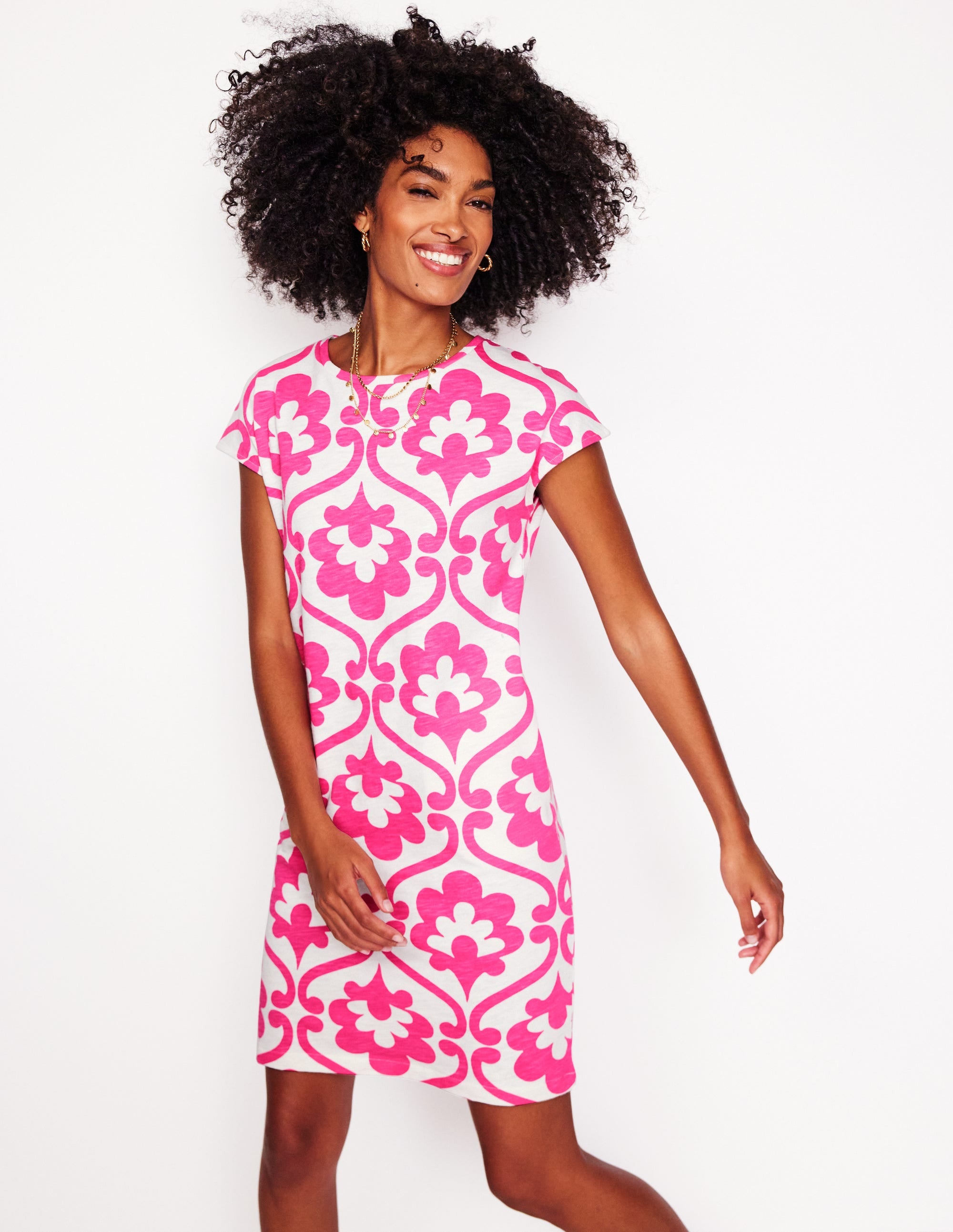 Leah Jersey T-shirt Dress-Carmine Rose, Ivy Trellis - Image 5