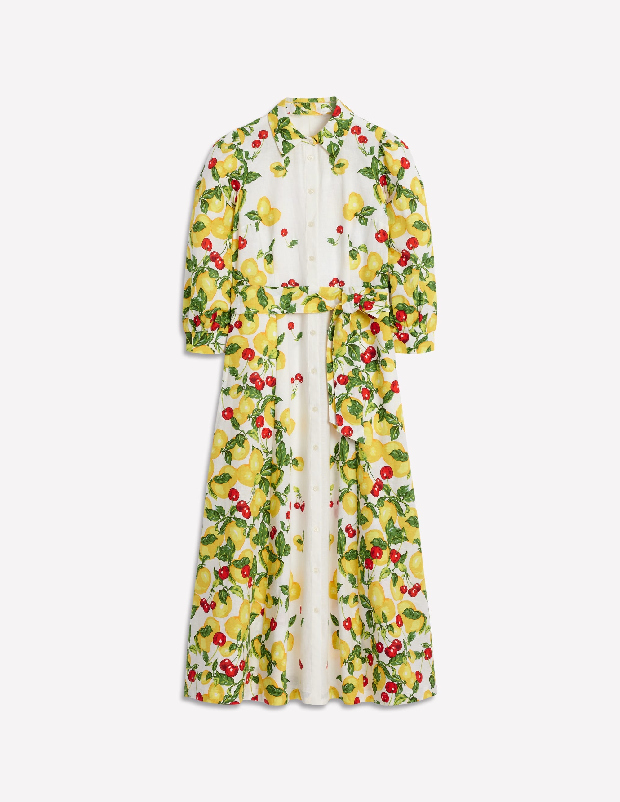 Clara Linen Blend Shirt Dress-Ivory, Cherries and Lemons - Image 8
