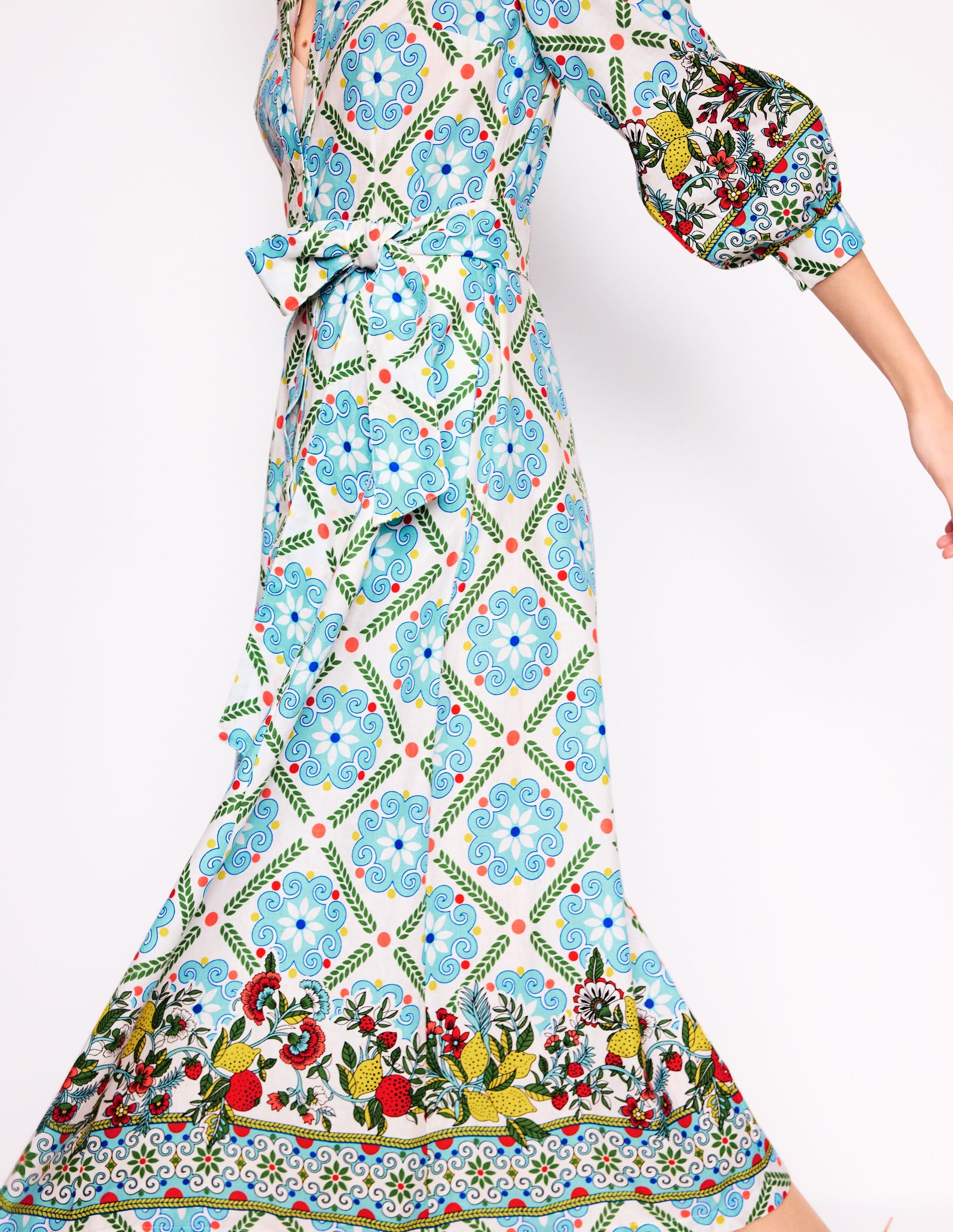 Clara Linen Blend Shirt Dress-Multi, Citrus Vine Tile - Image 2