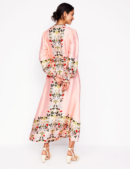 Ruby Collarless Shirt Dress-Pink, Bird Paradise