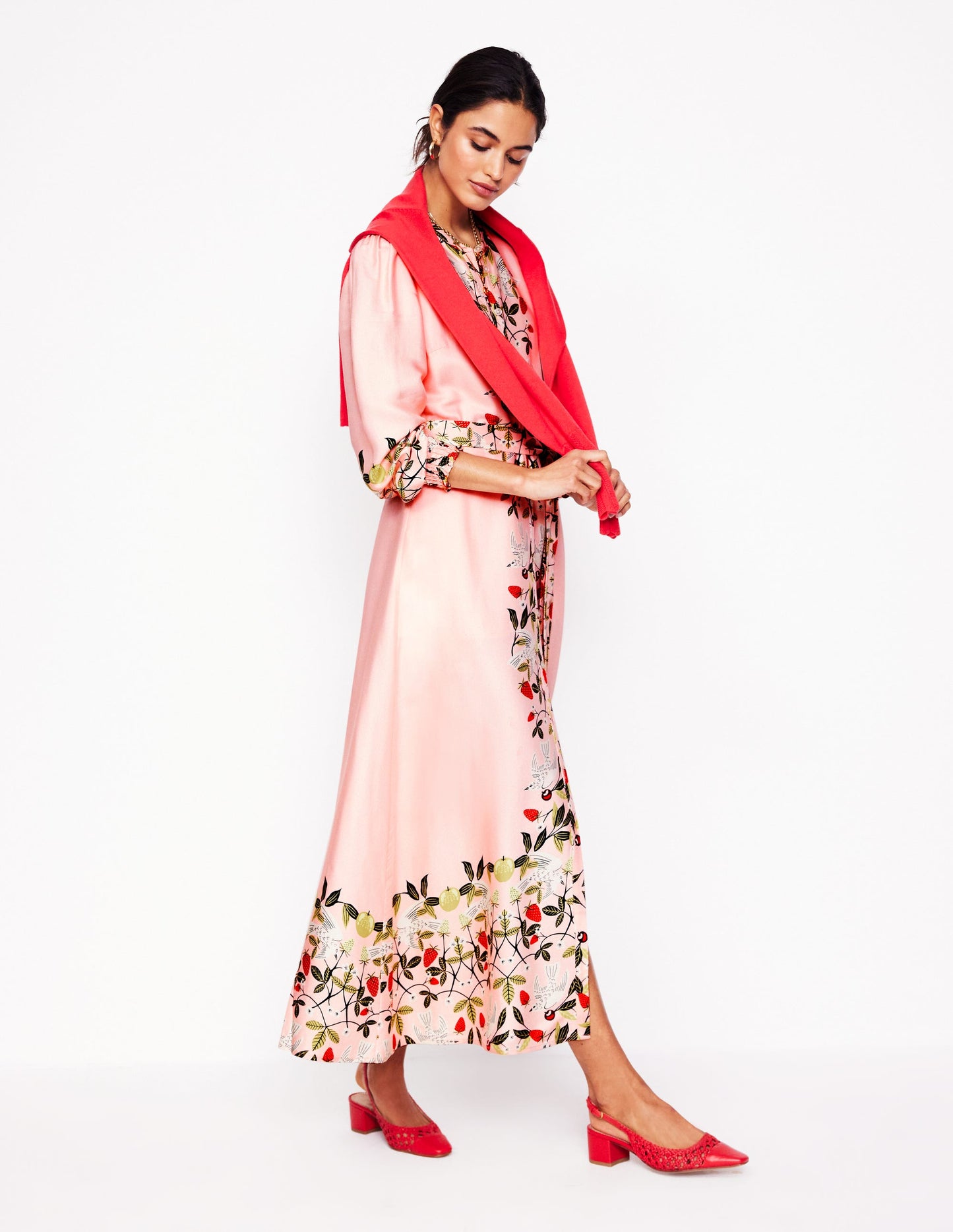 Ruby Collarless Shirt Dress-Pink, Bird Paradise