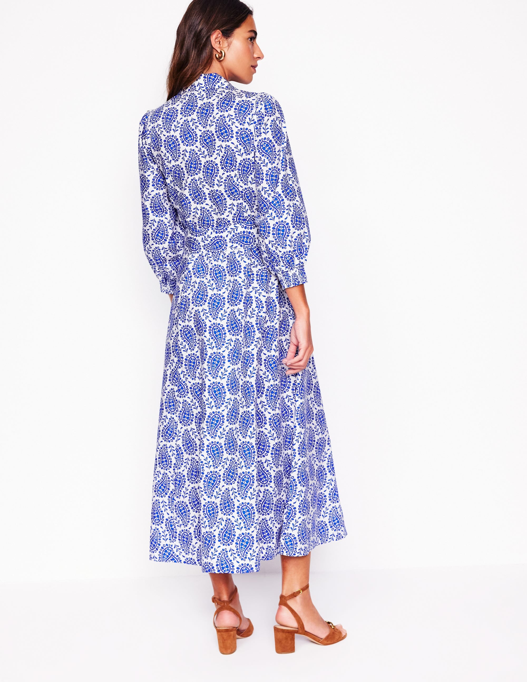 Clara Cotton Shirt Dress-Bright Blue, Paisley Heart - Image 3