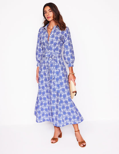 Clara Cotton Shirt Dress-Bright Blue, Paisley Heart