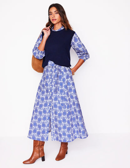 Clara Cotton Shirt Dress-Bright Blue, Paisley Heart