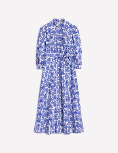 Clara Cotton Shirt Dress-Bright Blue, Paisley Heart