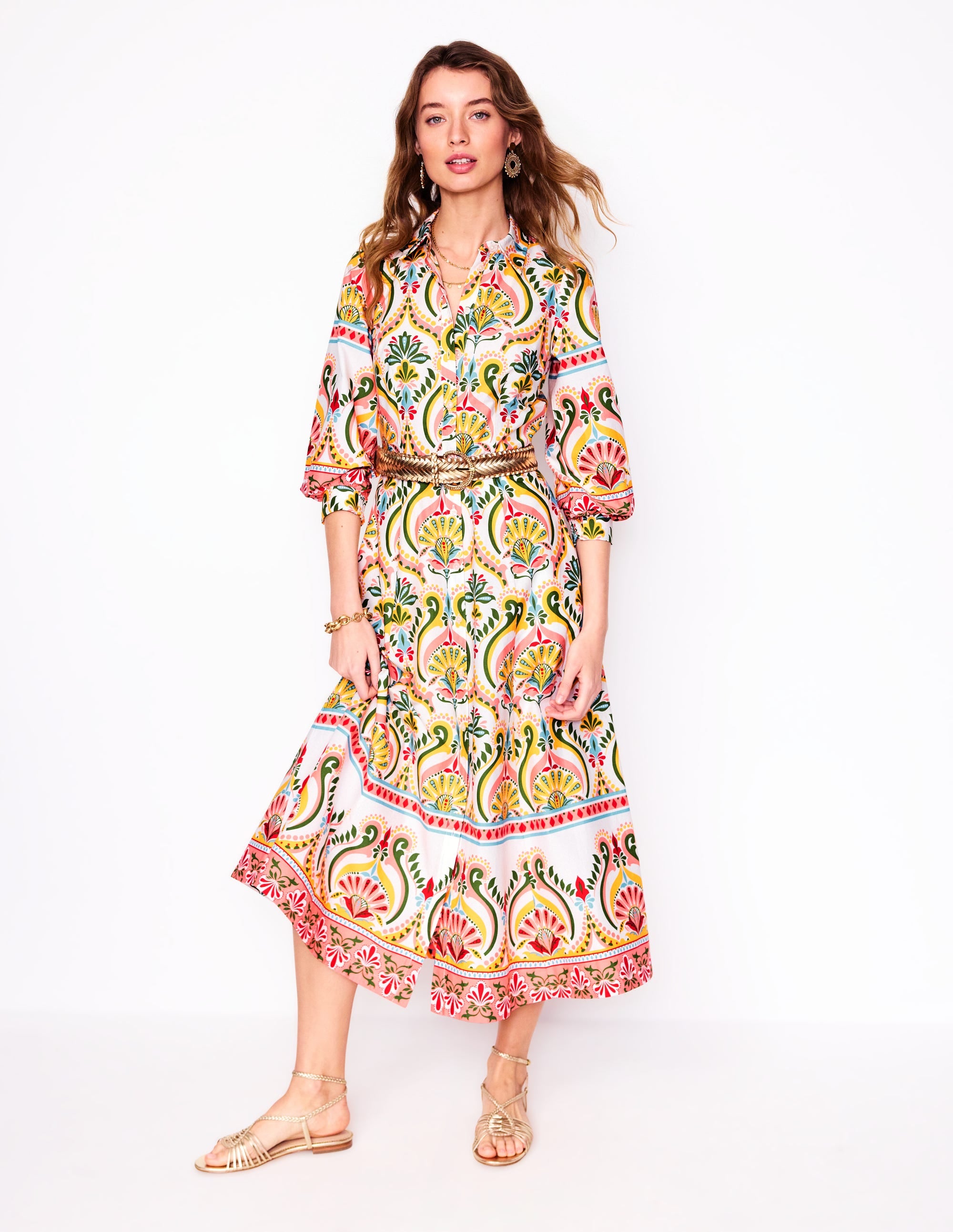 Clara Cotton Shirt Dress-Multi, Ornamental Floral - Image 1