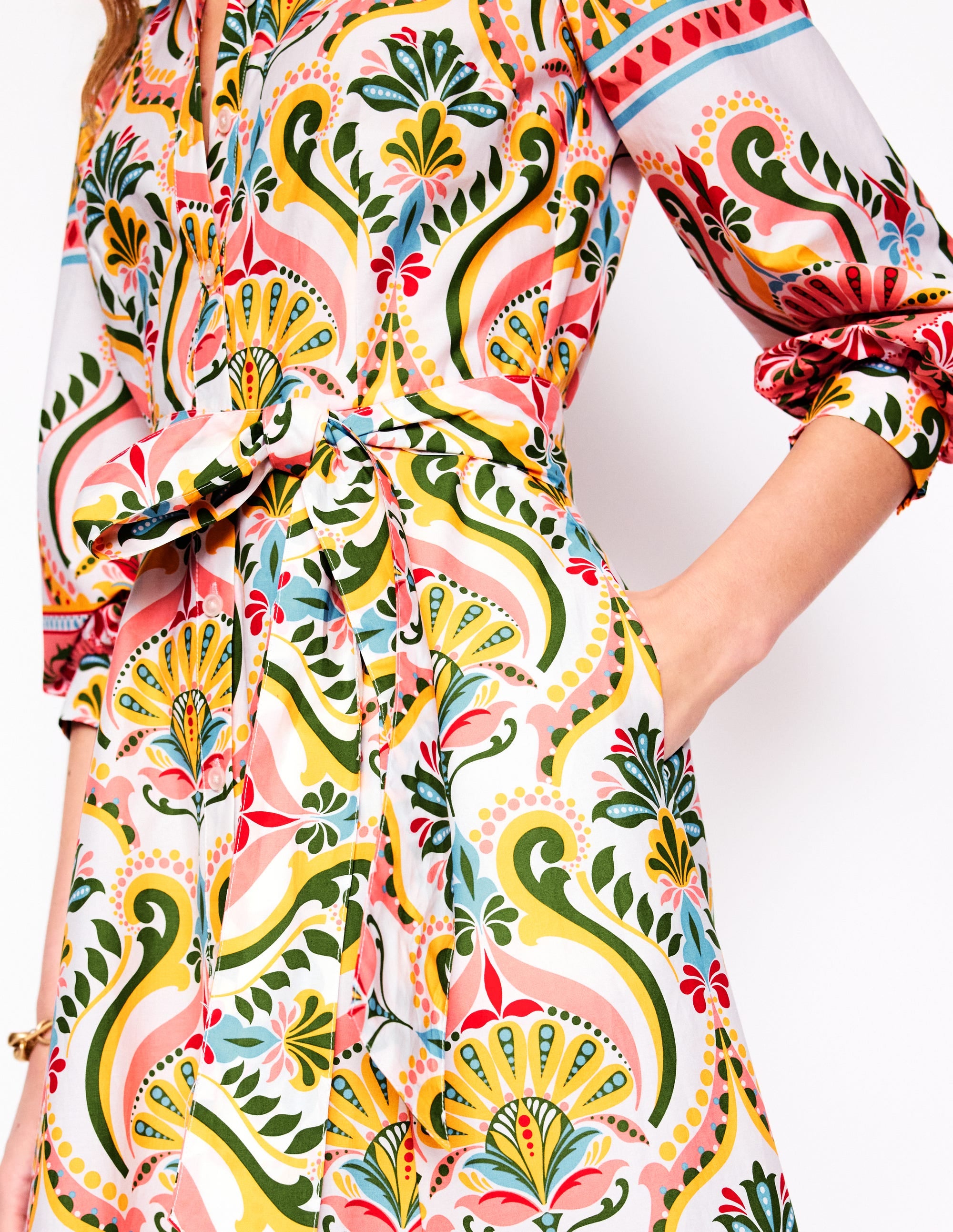 Clara Cotton Shirt Dress-Multi, Ornamental Floral - Image 3