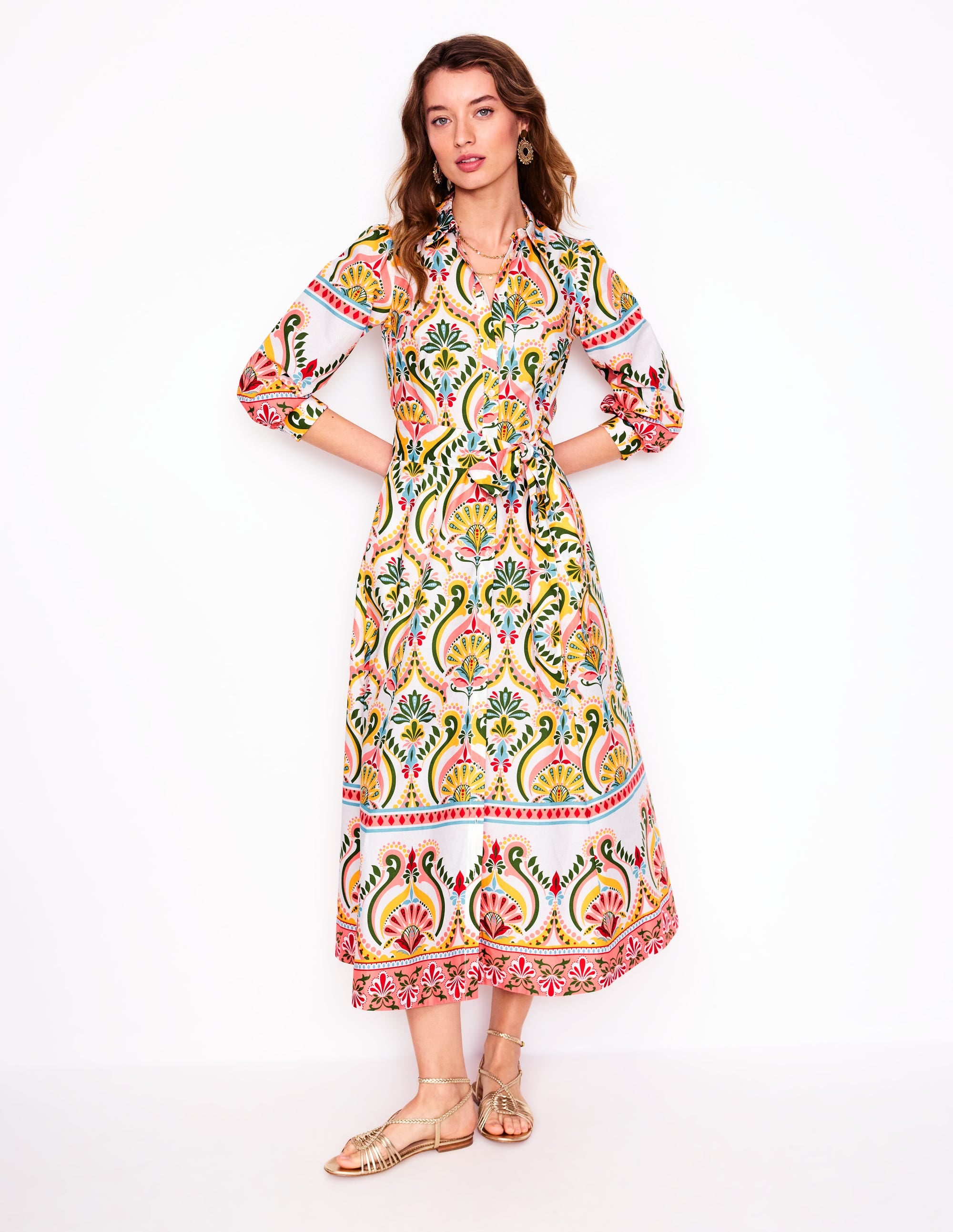 Clara Cotton Shirt Dress-Multi, Ornamental Floral - Image 5
