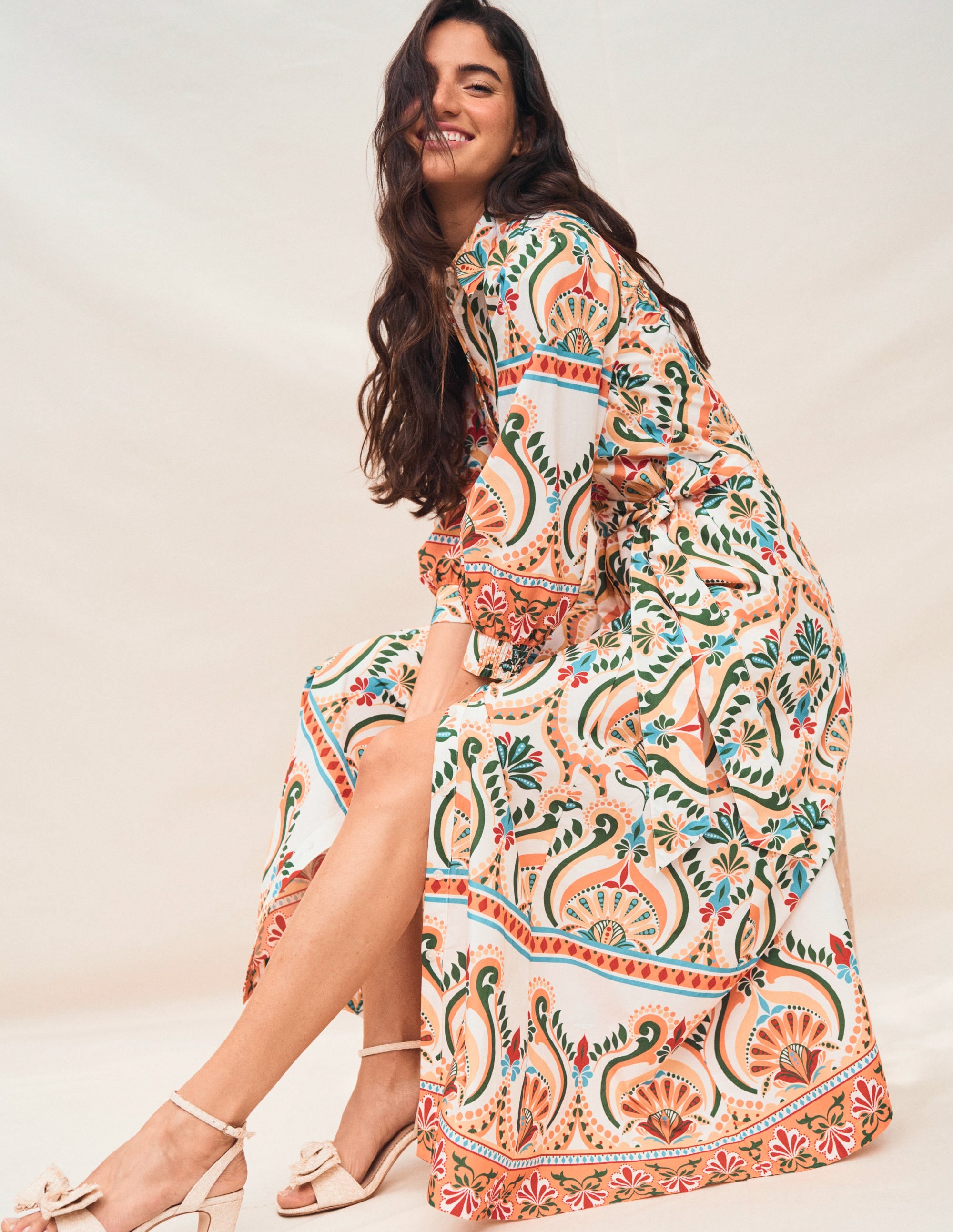 Clara Cotton Shirt Dress-Multi, Ornamental Floral - Image 2