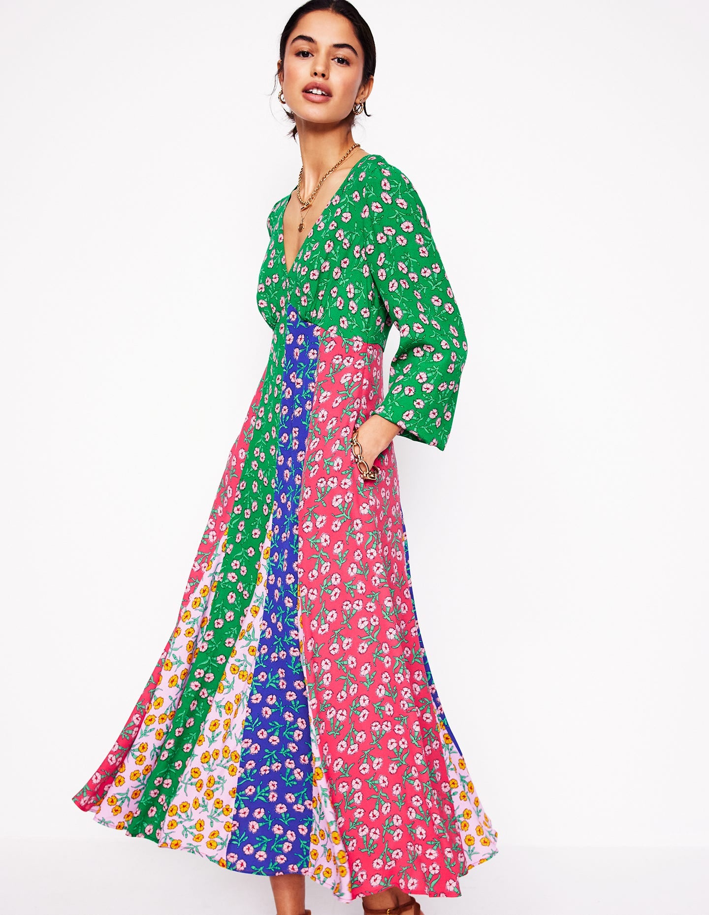 Lisa Long Sleeve Tea Dress-Hotched, Carnation Sprig - Image 1