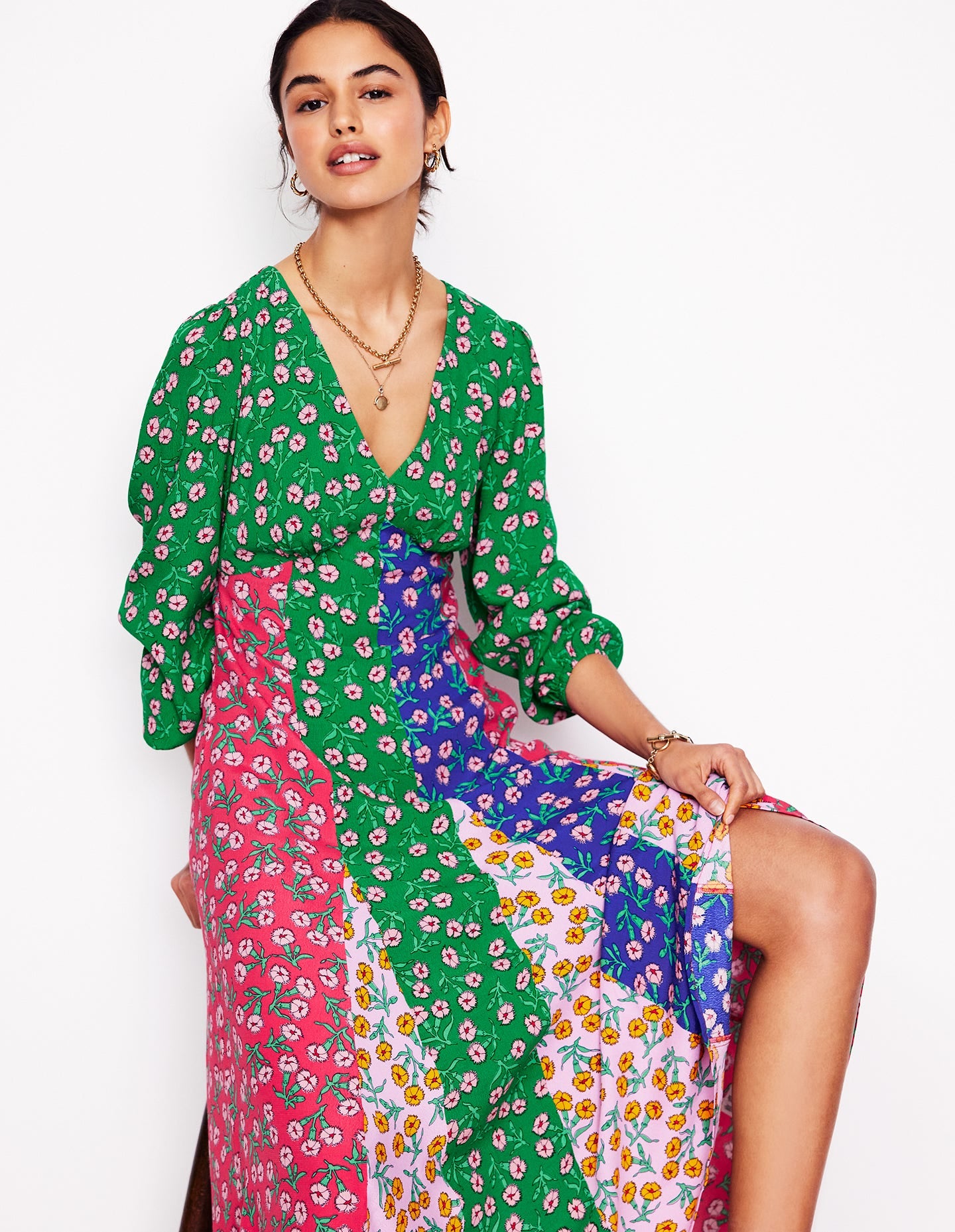 Lisa Long Sleeve Tea Dress-Hotched, Carnation Sprig - Image 5