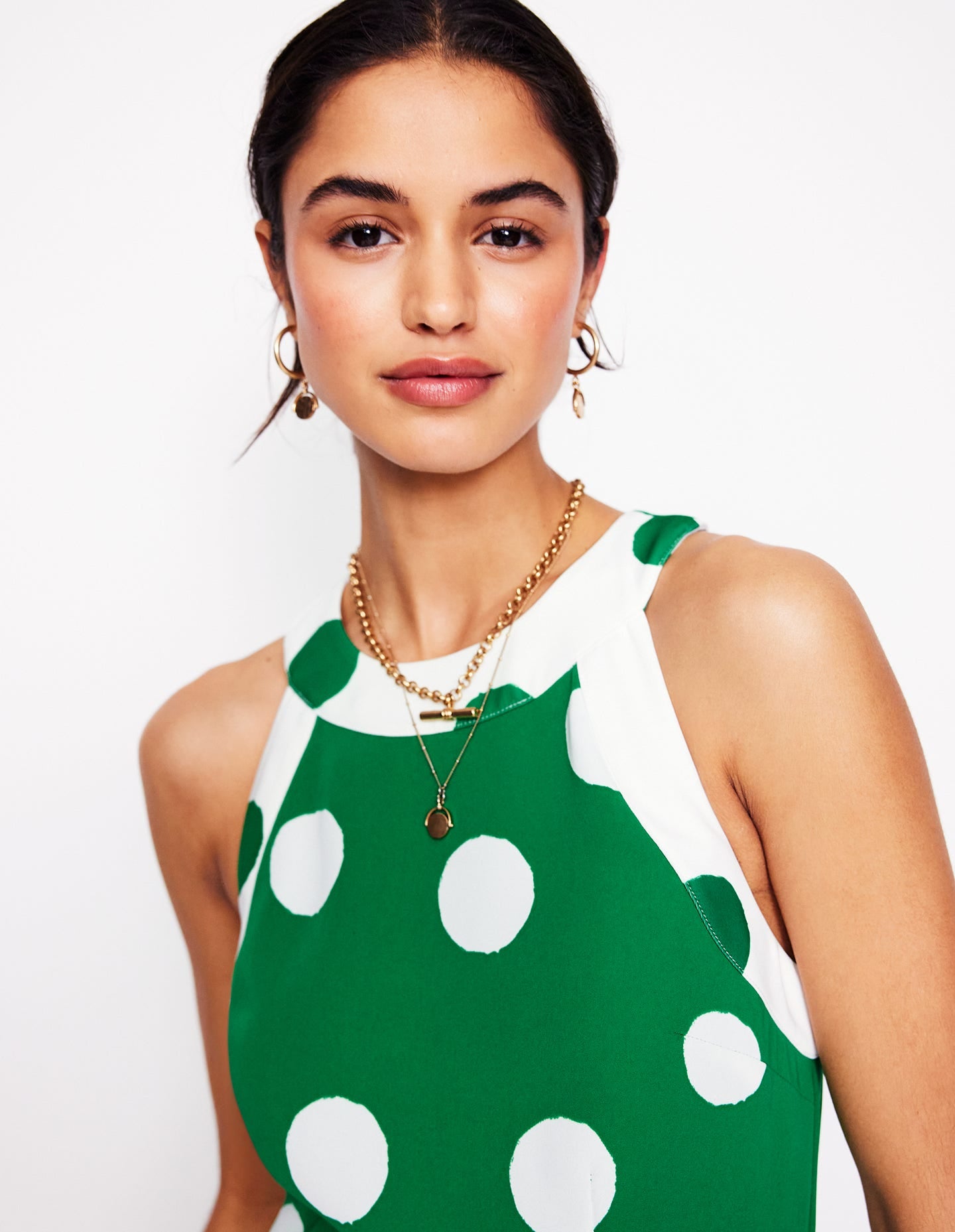 Colourblock Halter Jumpsuit-Rich Emerald, Abstract Dot