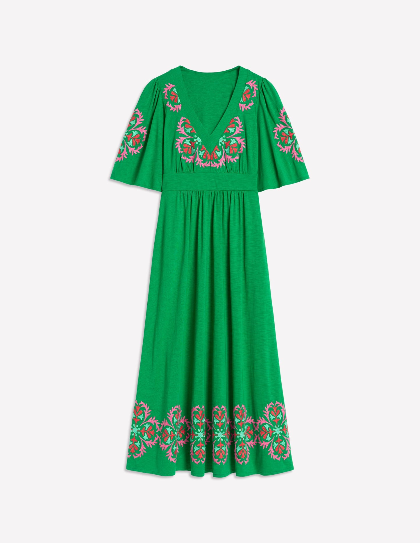 Maya Embroidered Kimono Dress-Rich Emerald, Embroidered