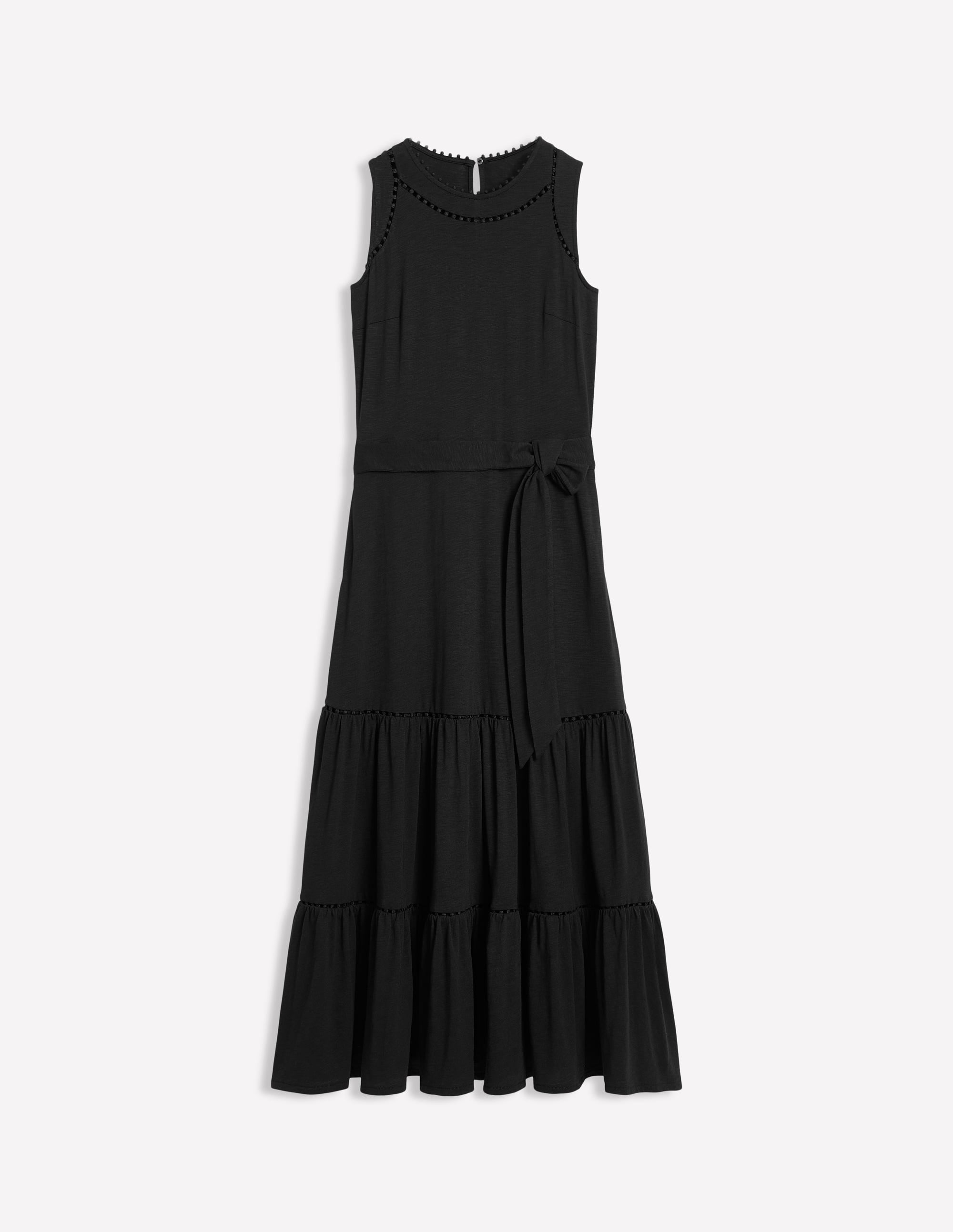 Mila Trim Tiered Jersey Dress-Black - Image 5