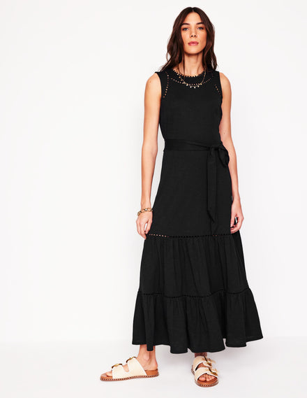 Mila Trim Tiered Jersey Dress-Black