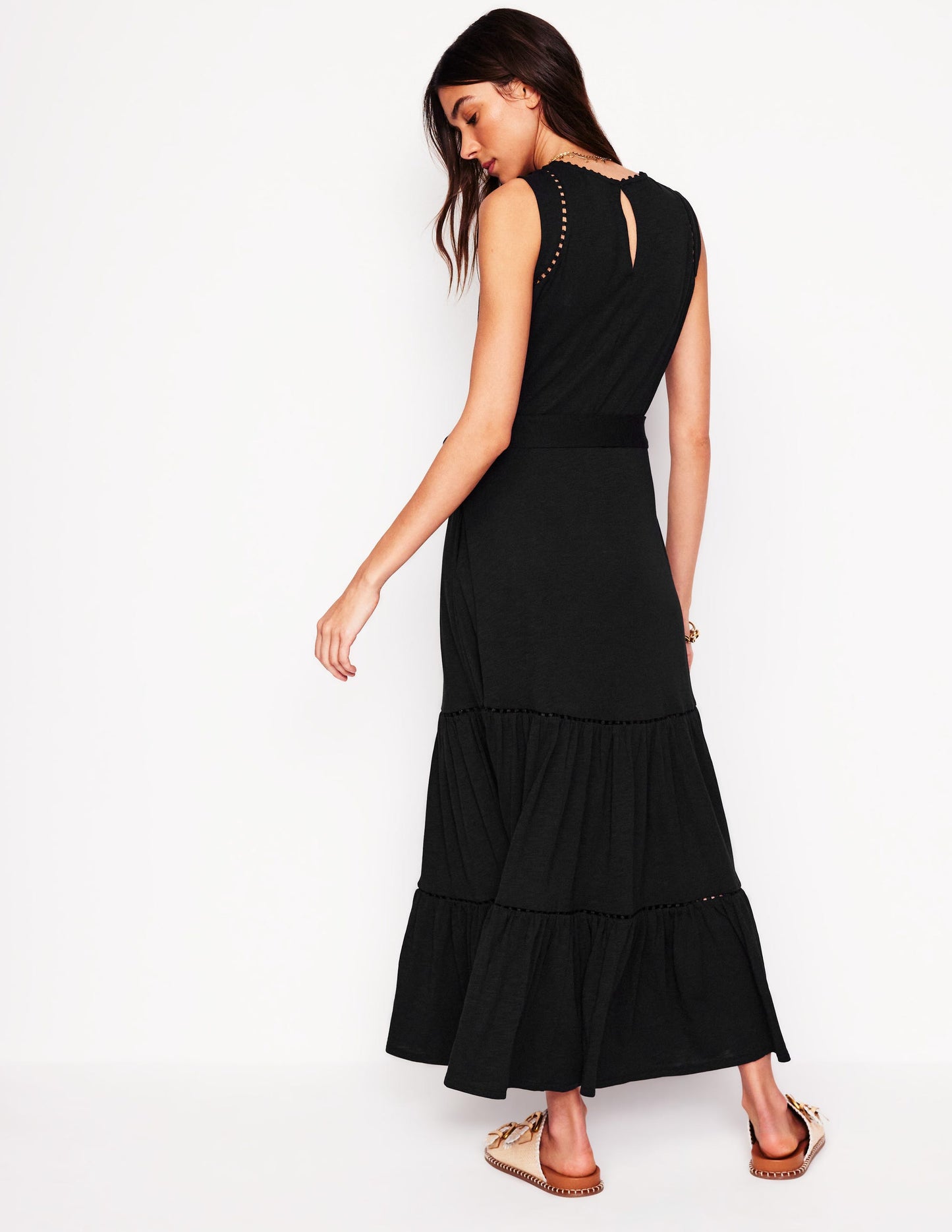 Mila Trim Tiered Jersey Dress-Black