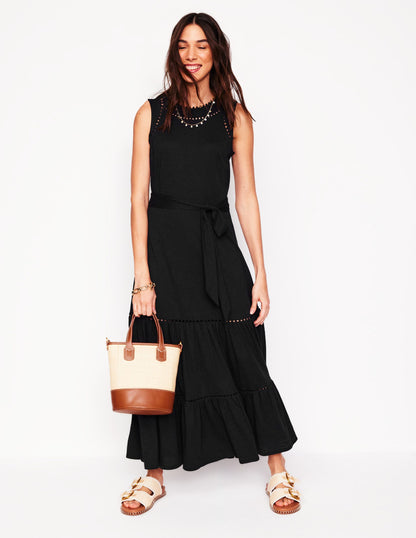 Mila Trim Tiered Jersey Dress-Black