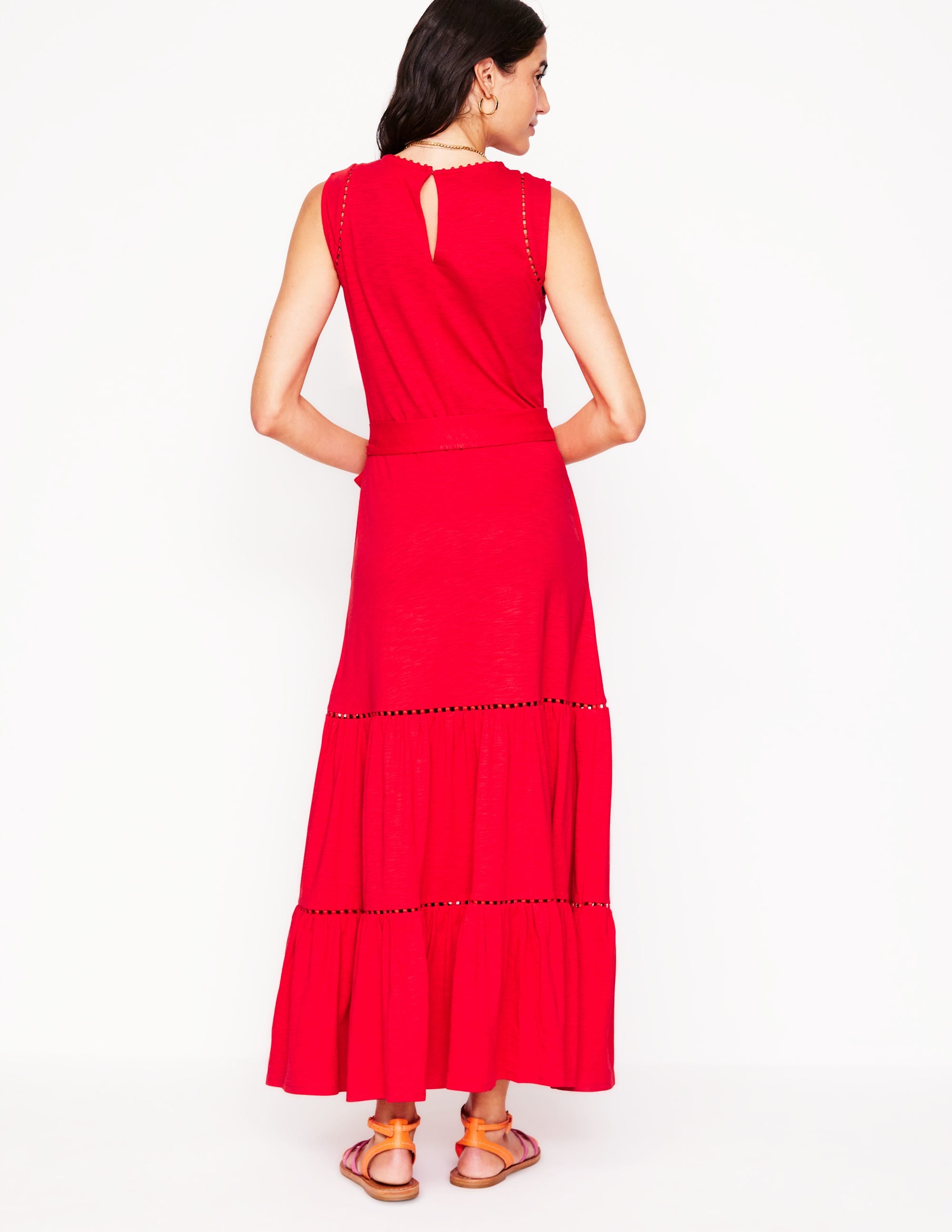 Mila Trim Tiered Jersey Dress-Poppy Red - Image 3