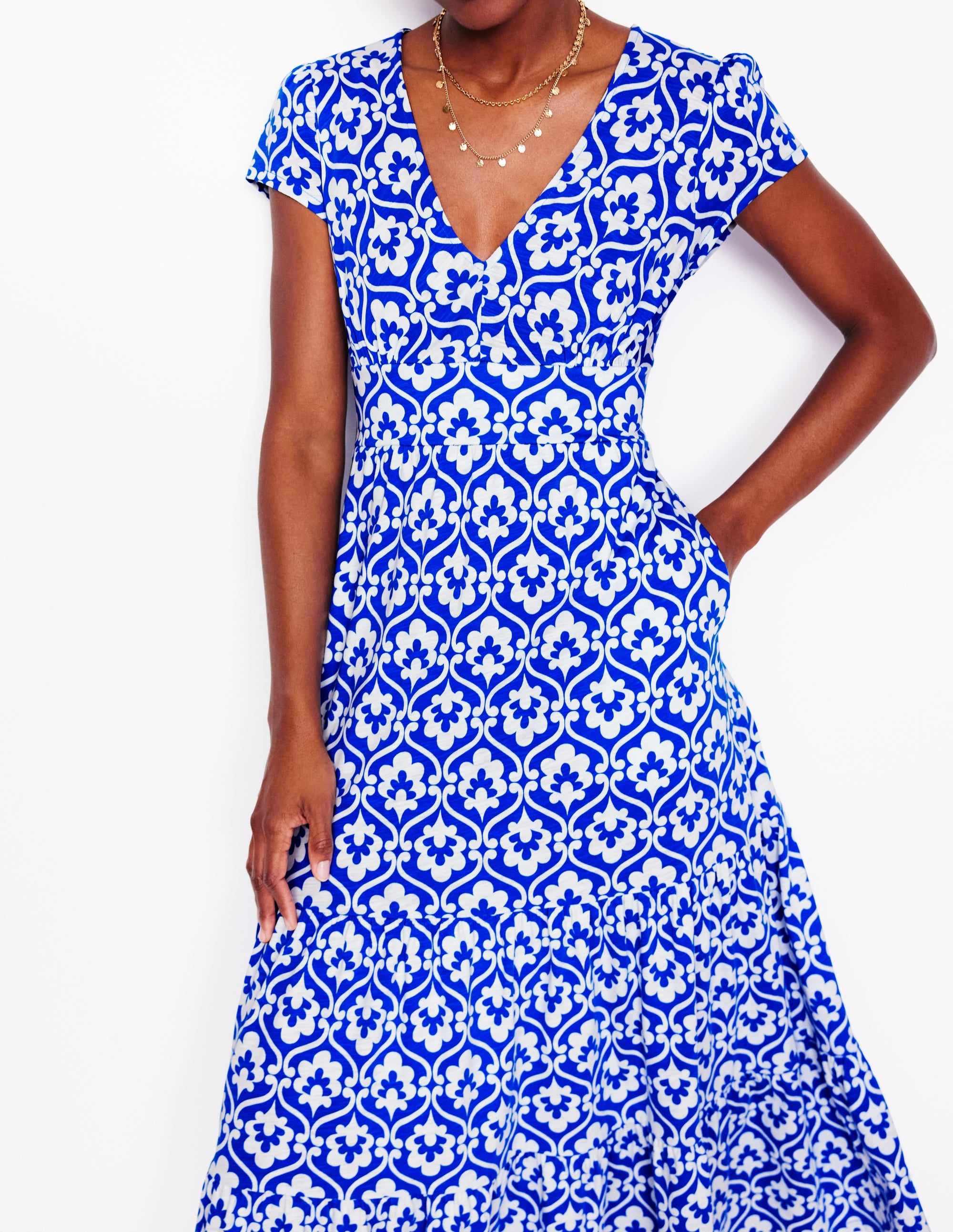 Eloise Tiered Jersey Dress-Gallery Blue, Ivy Trellis - Image 3