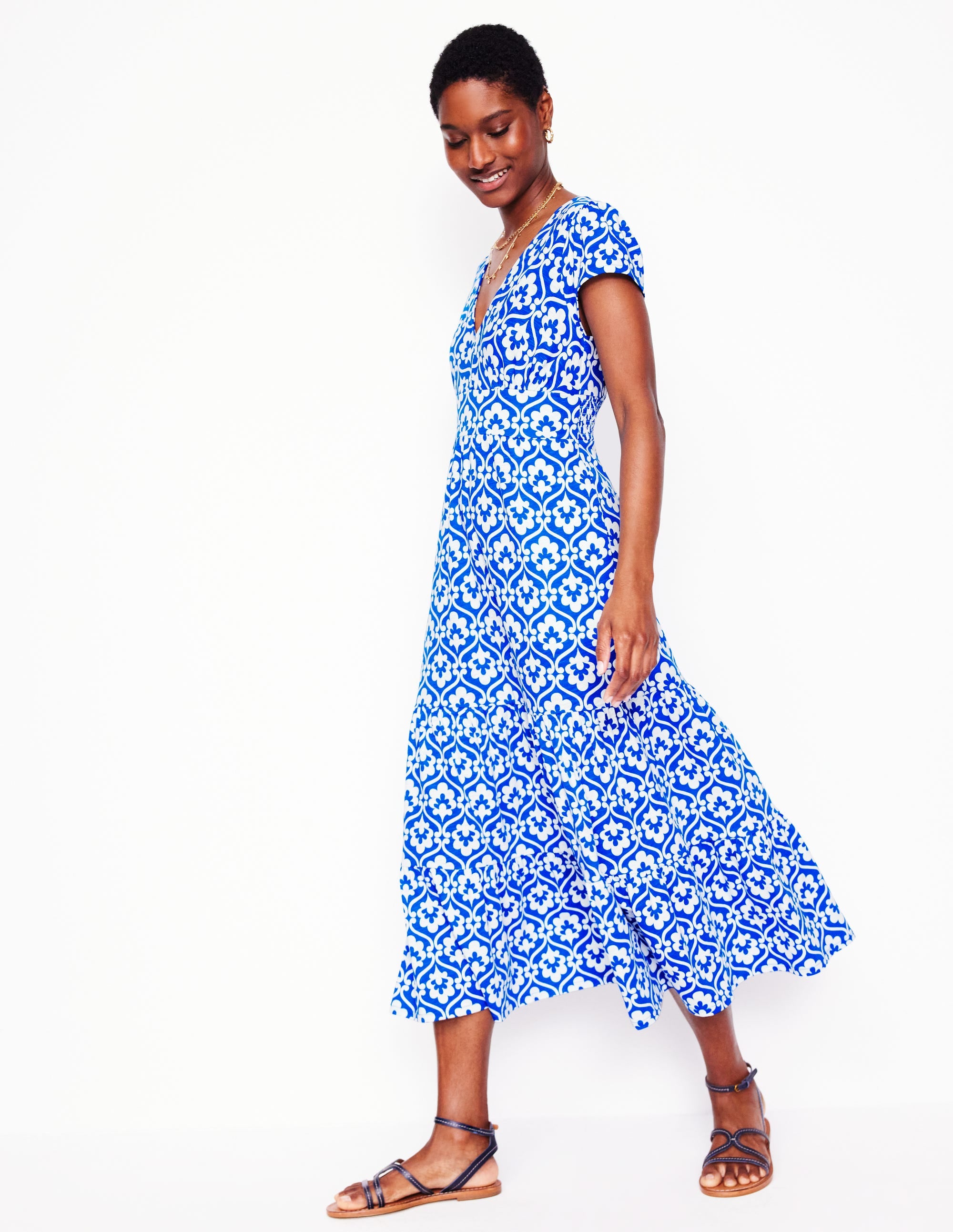 Eloise Tiered Jersey Dress-Gallery Blue, Ivy Trellis - Image 2