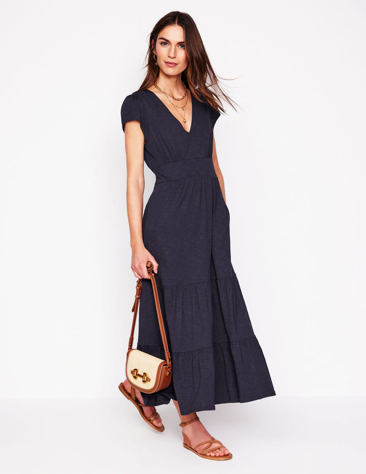 Eloise Tiered Jersey Dress-Navy