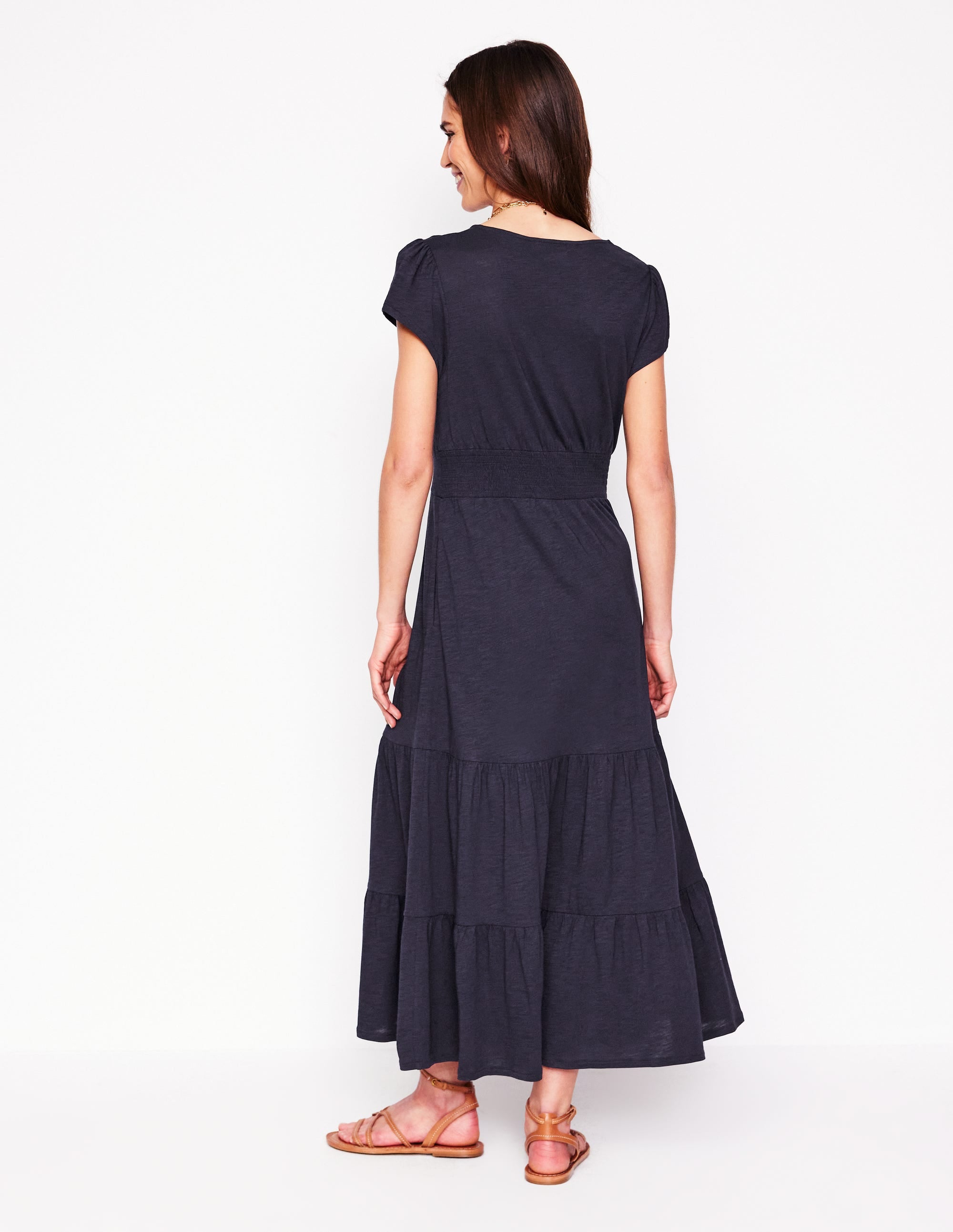 Eloise Tiered Jersey Dress-Navy - Image 3