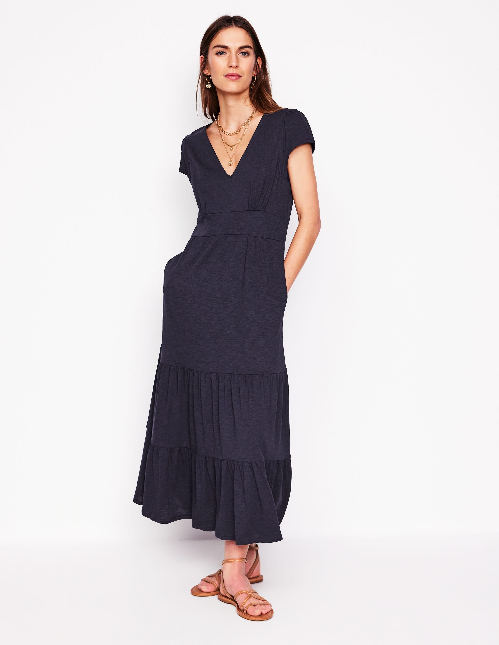Eloise Tiered Jersey Dress-Navy - Image 4