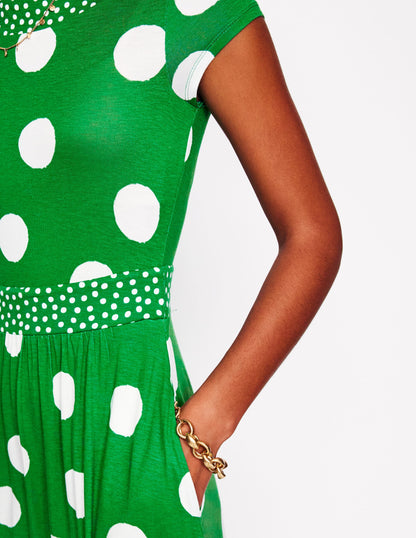 Melanie Jersey Midi Dress-Rich Emerald, Abstract Dot