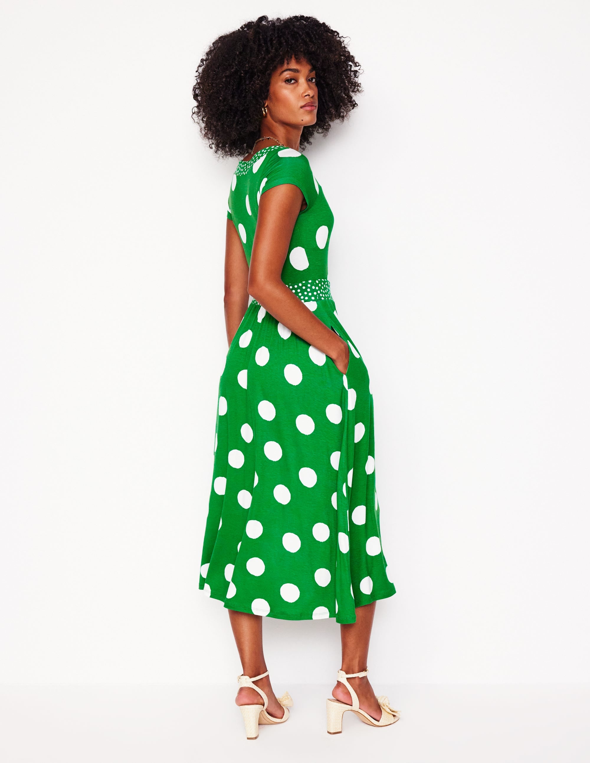 Melanie Jersey Midi Dress-Rich Emerald, Abstract Dot - Image 3