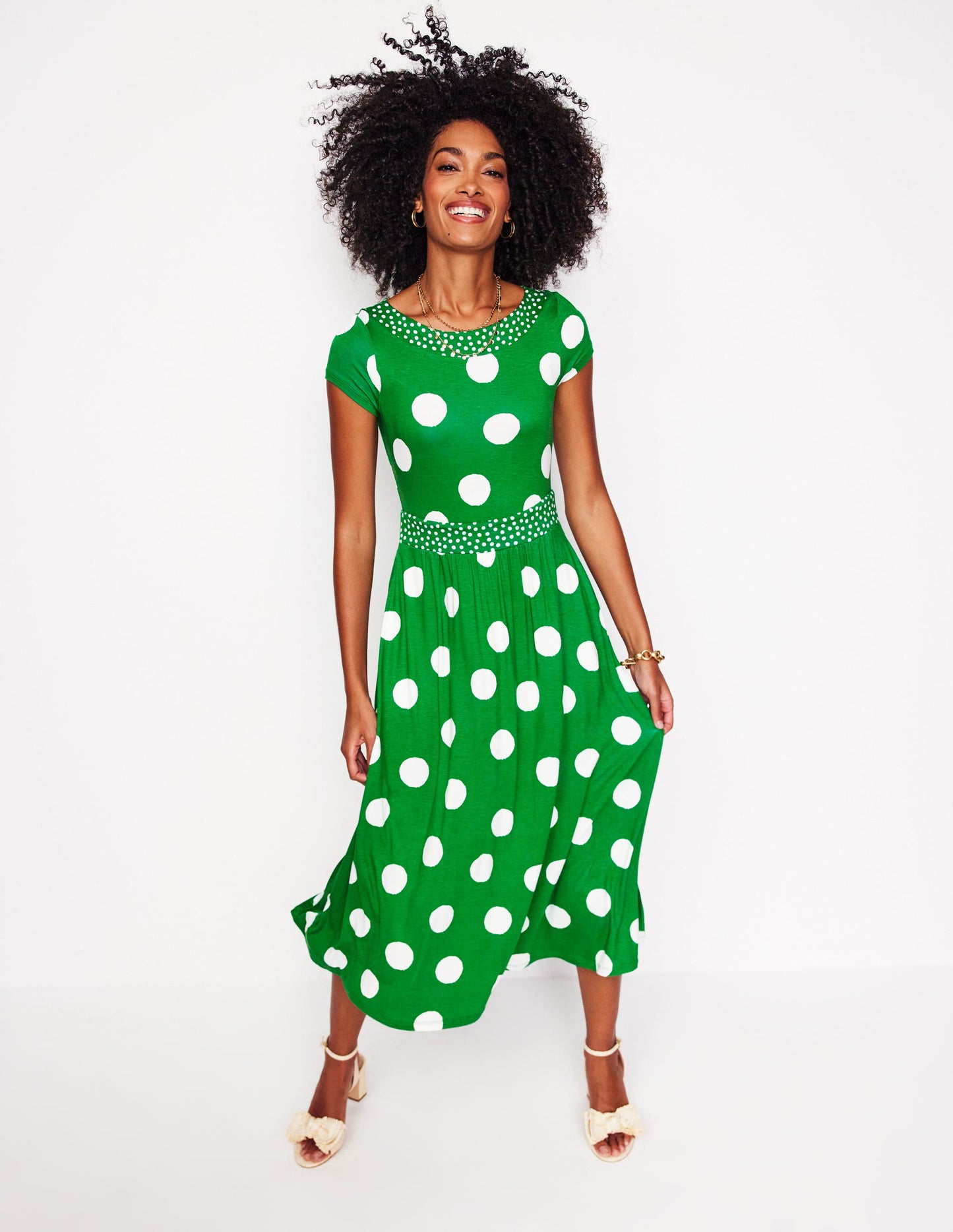 Melanie Jersey Midi Dress-Rich Emerald, Abstract Dot