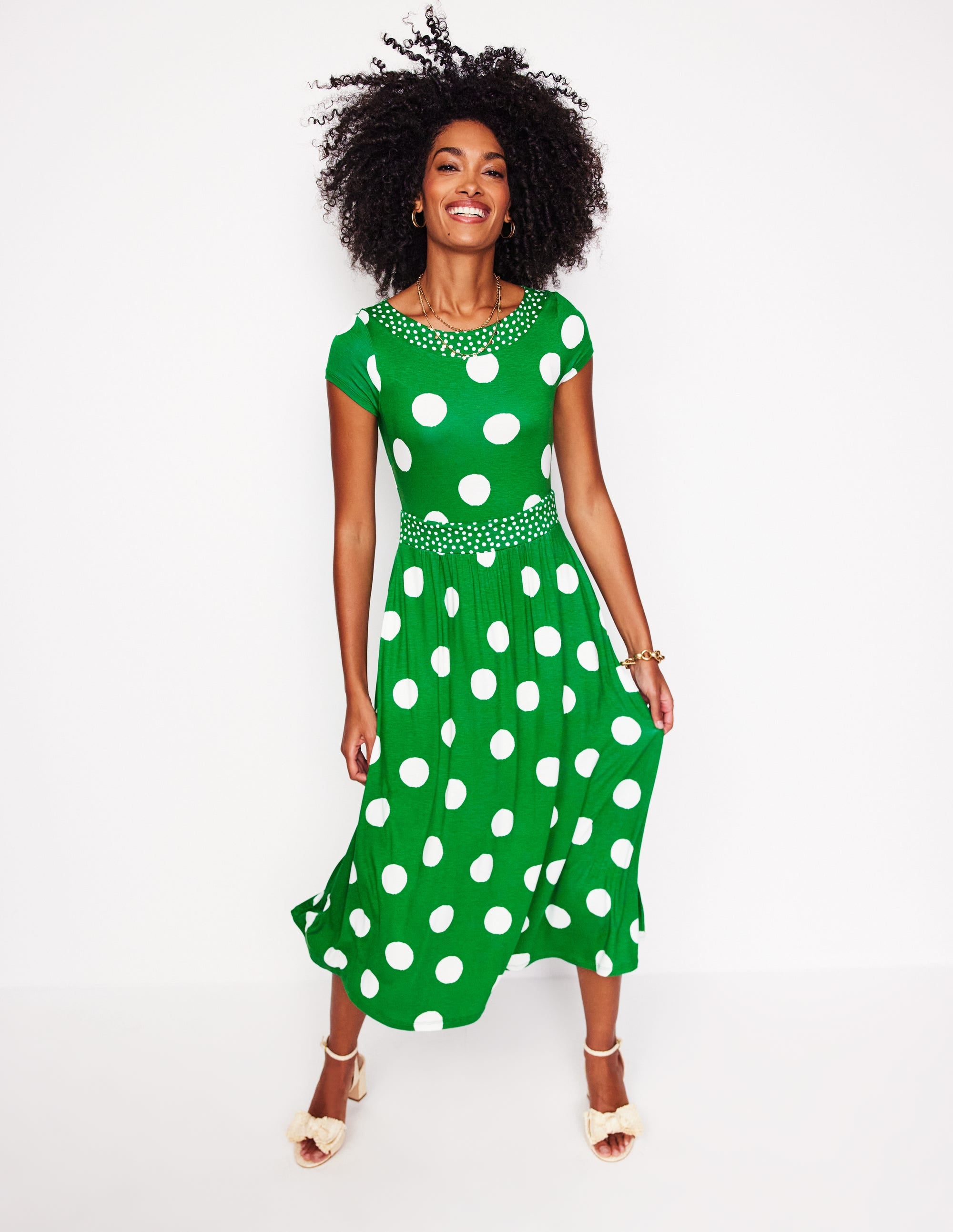 Melanie Jersey Midi Dress-Rich Emerald, Abstract Dot - Image 4