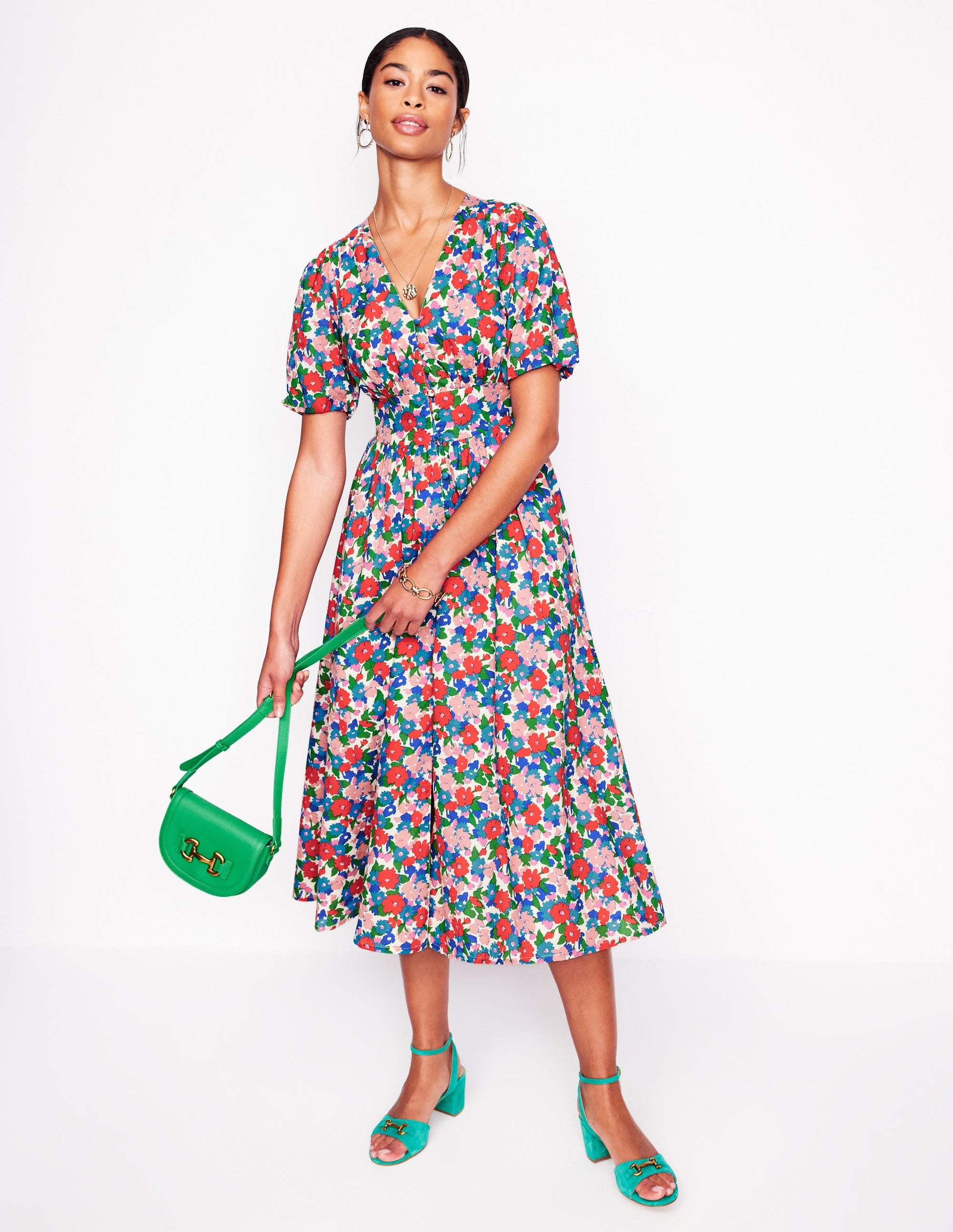 Lillian Cotton Midi Dress-Multi, Painterly Meadow | Boden USA Lillian Cotton Midi Dress-Multi, Painterly Meadow | Boden USA