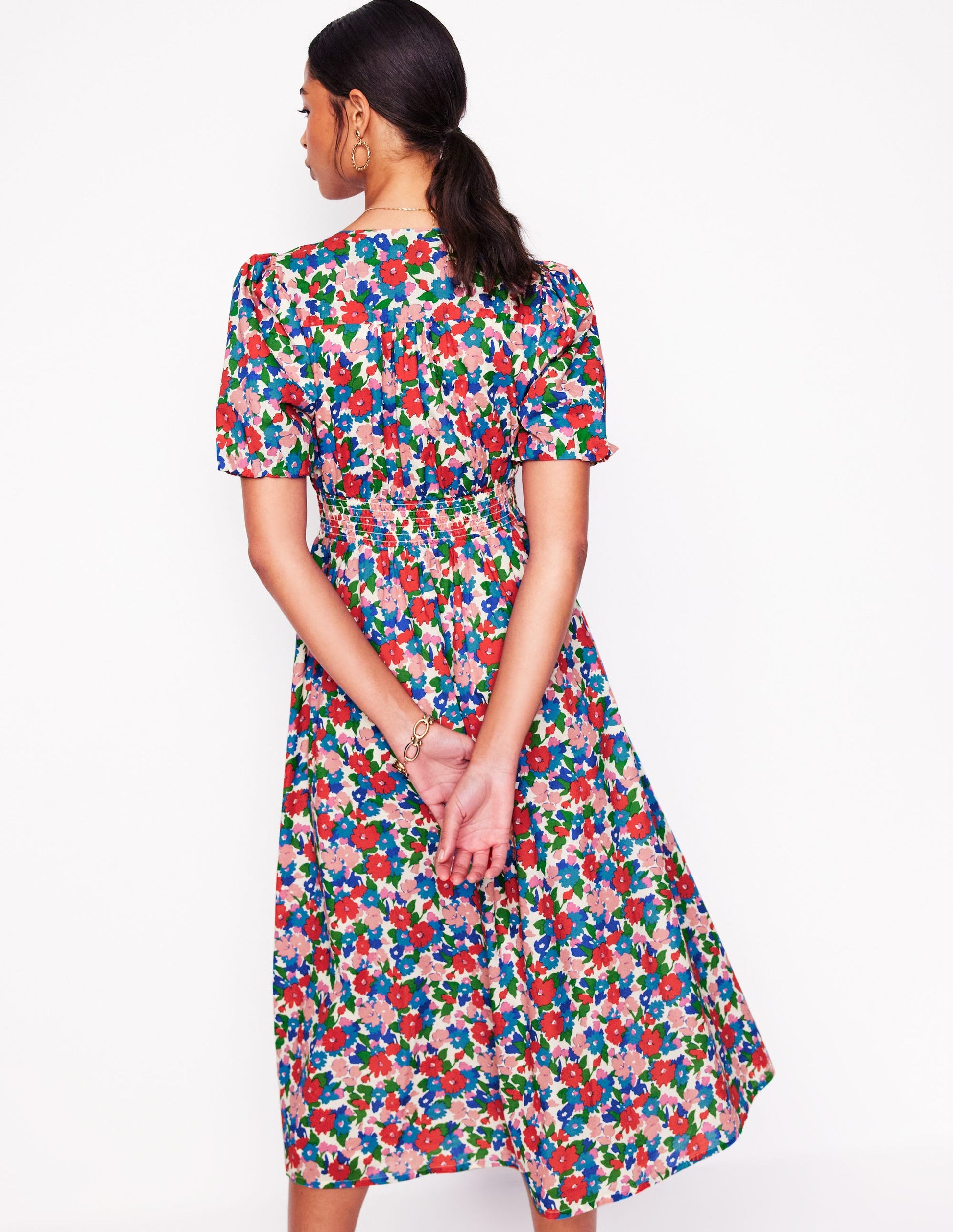 Lillian Cotton Midi Dress-Multi, Painterly Meadow | Boden USA Lillian Cotton Midi Dress-Multi, Painterly Meadow | Boden USA