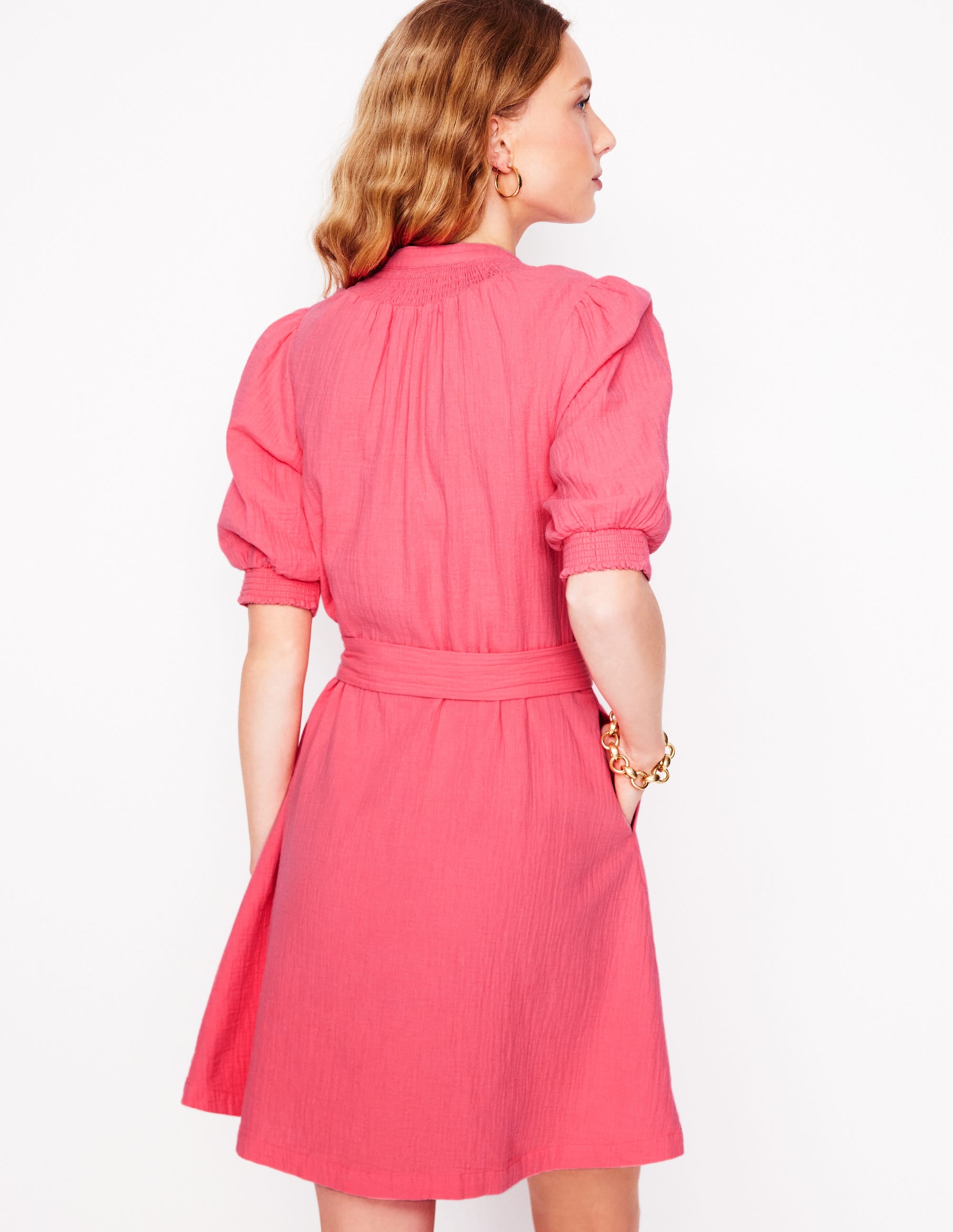 Ada Double Cloth Short Dress-Azalea Pink - Image 4