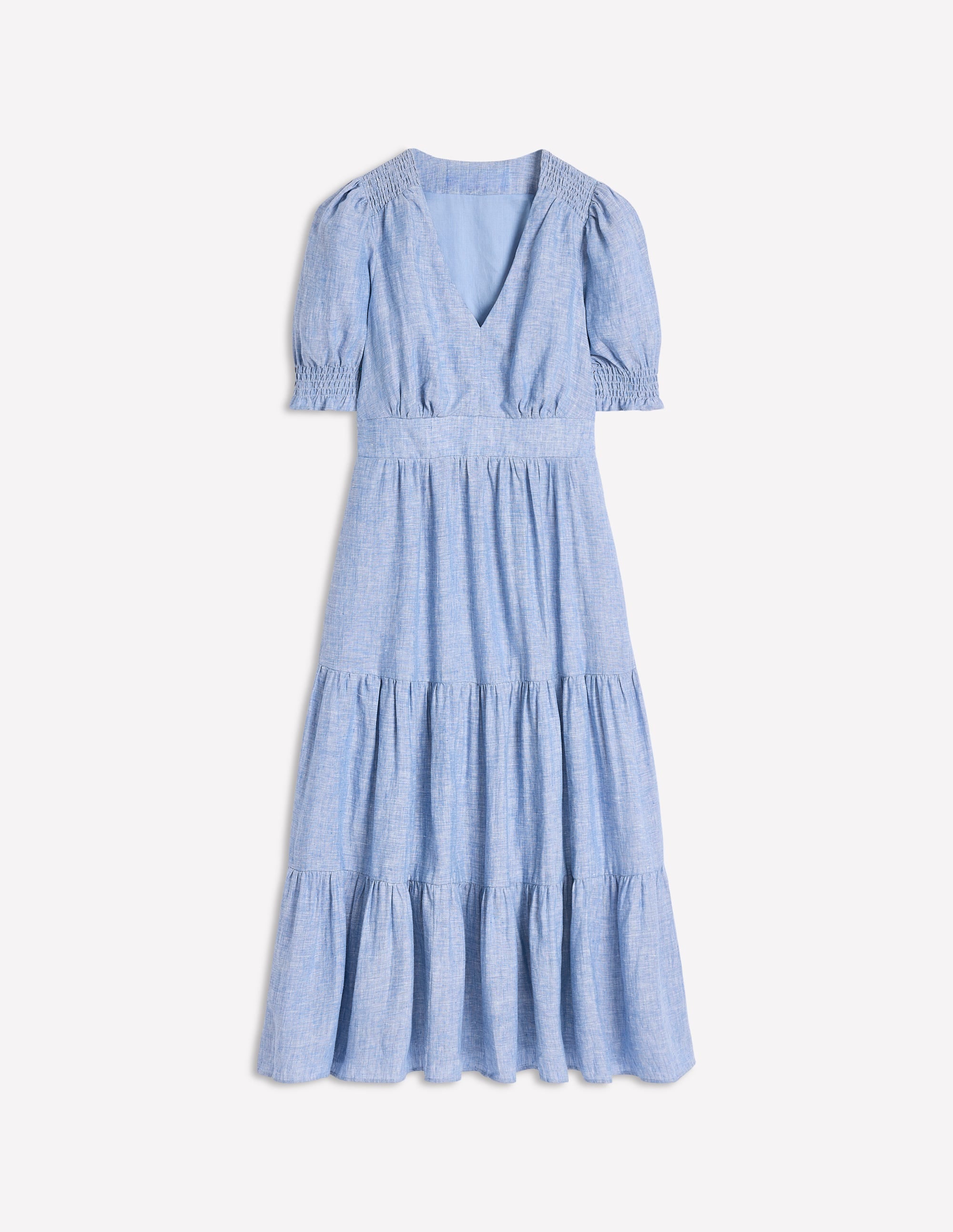 Anna Linen Tiered Midi Dress-Summer Blue Chambray - Image 8