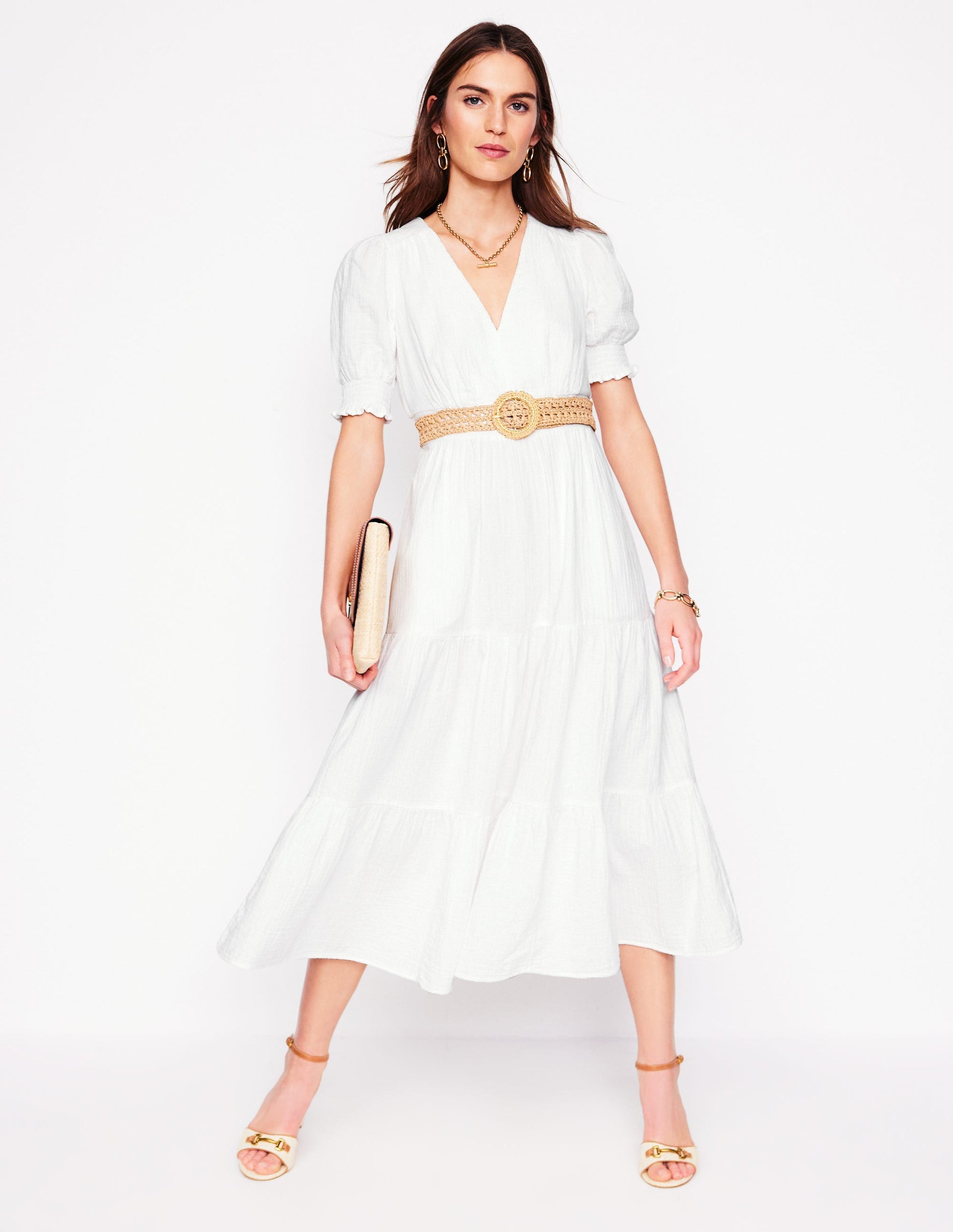 Anna Double Cloth Midi Dress-White | Boden USA Anna Double Cloth Midi Dress-White | Boden USA