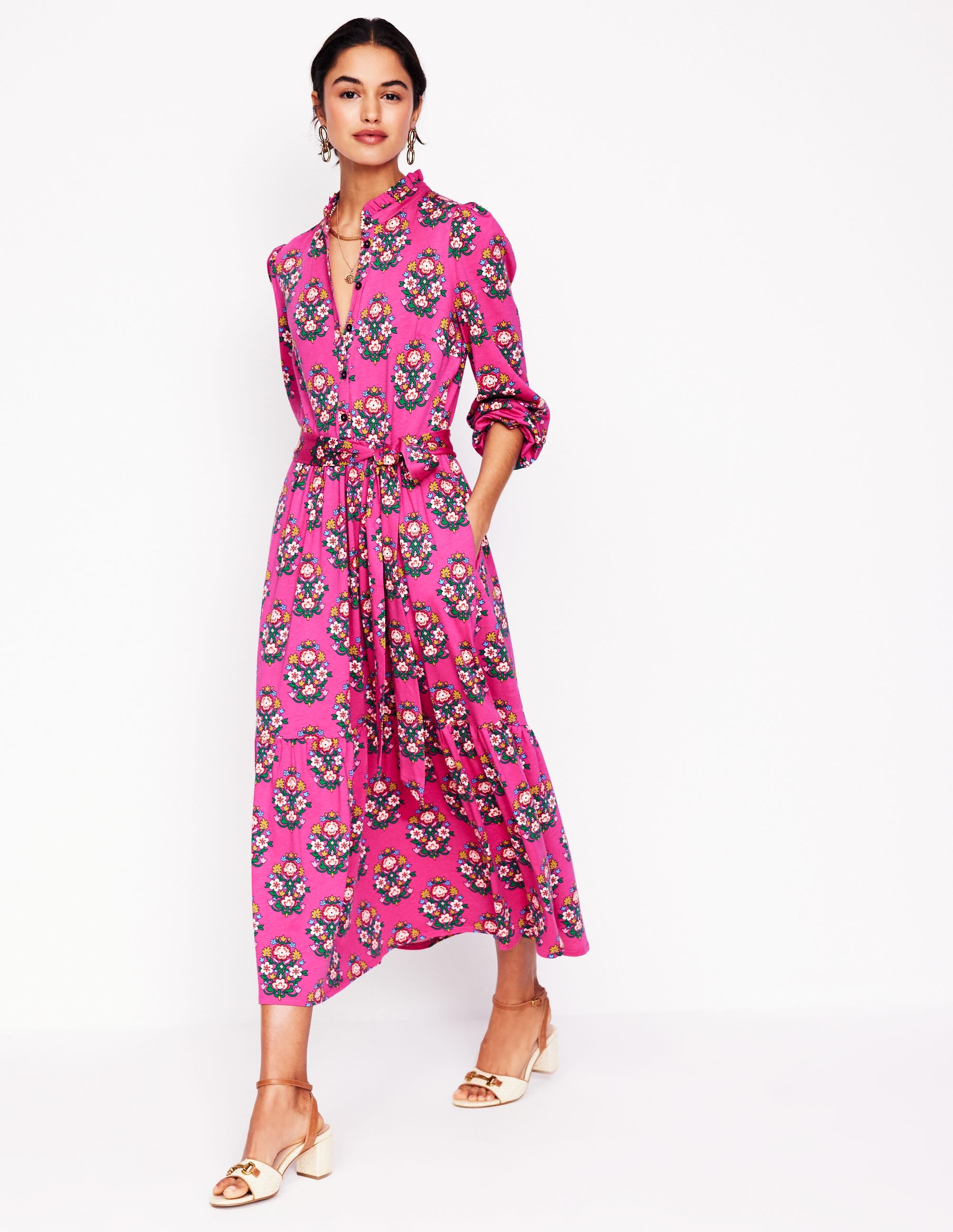Willow Tiered Jersey Dress-Cosmos Pink, Wildflower Stamp - Image 6