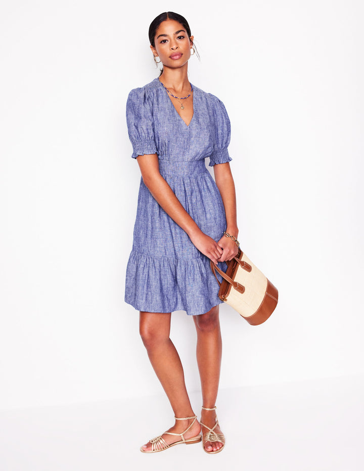 Anna Linen Short Dress-Authentic Blue Chambray