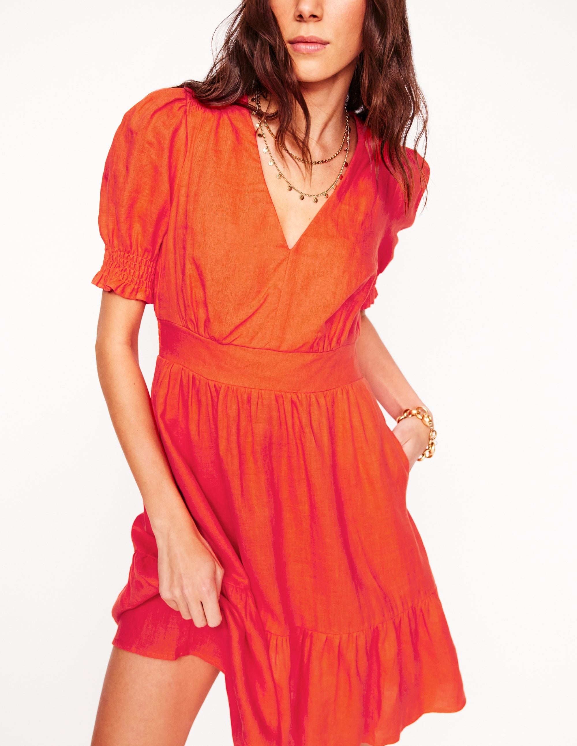 Anna Linen Short Dress-Firecracker Red - Image 4