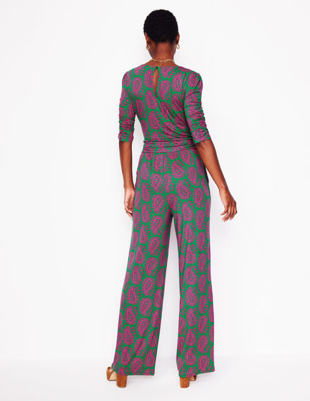 Ruched Waist Jumpsuit-Green, Paisley Heart