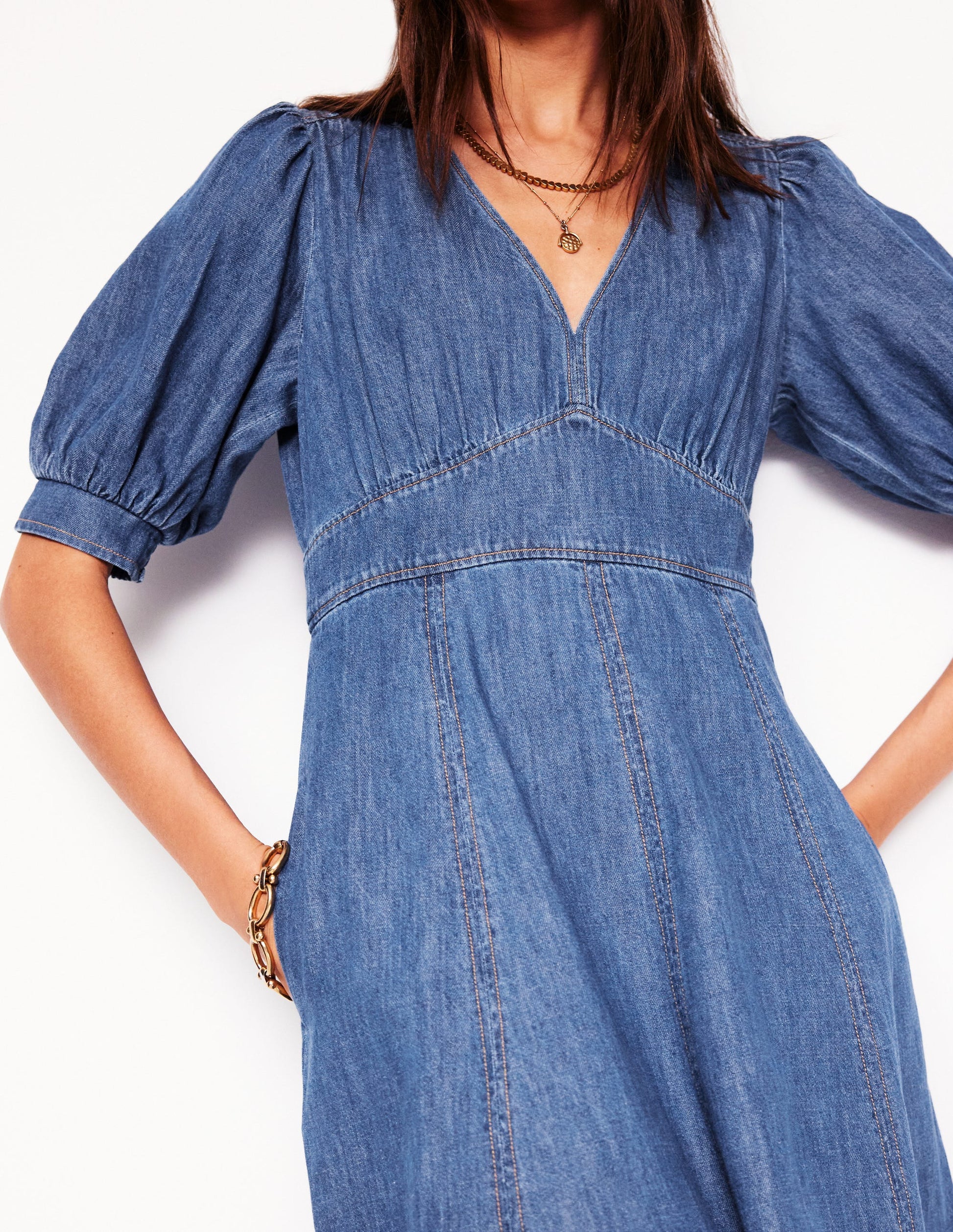 Petite Dresses Boden Sara Denim Dress Denim Panel Tea Dress-Mid Vintage Boden USA Petite Dresses Boden Sara Denim Dress Denim Panel Tea Dress-Mid Vintage Boden USA