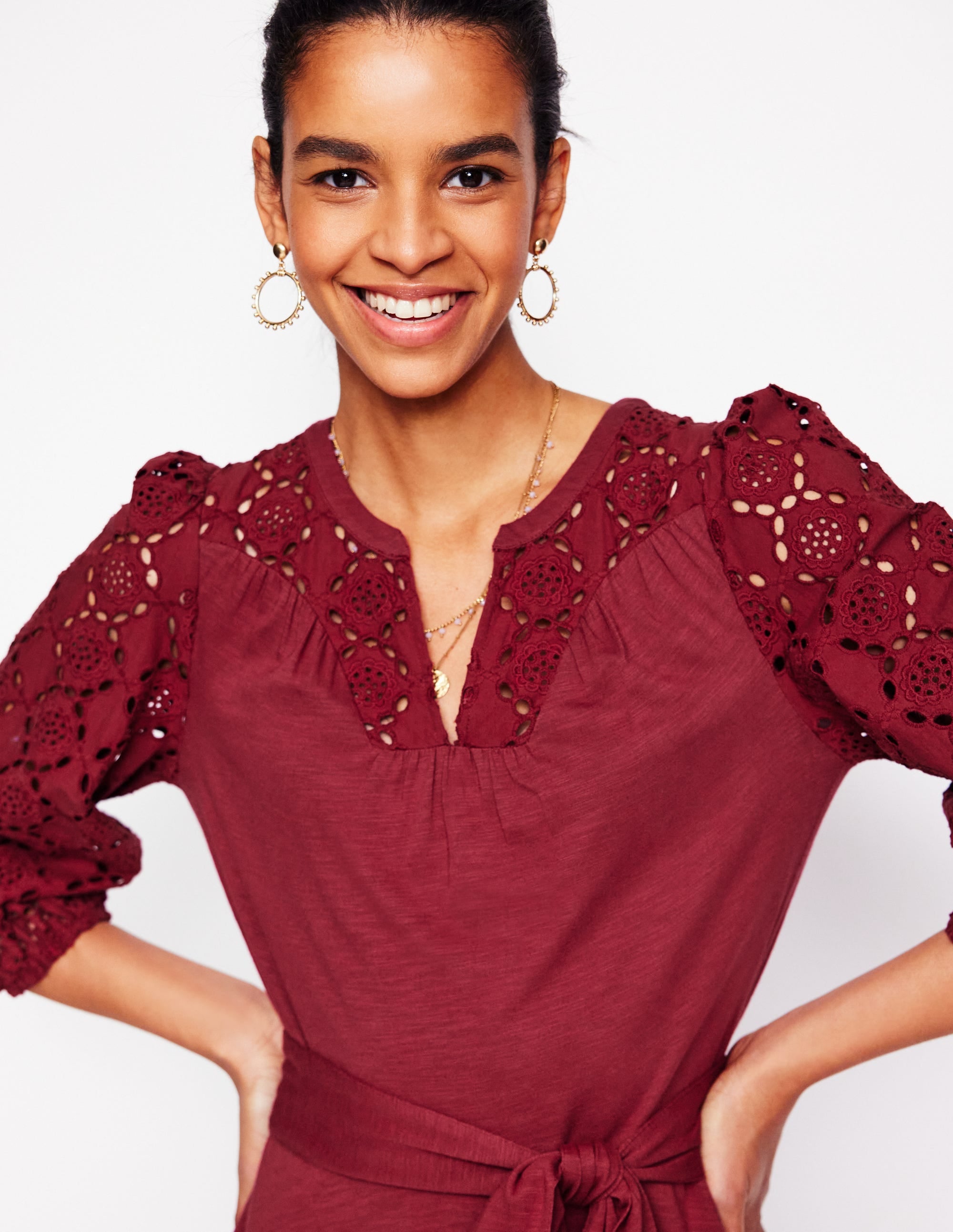 Eden Broderie Jersey Dress-Garnet Red | Boden USA