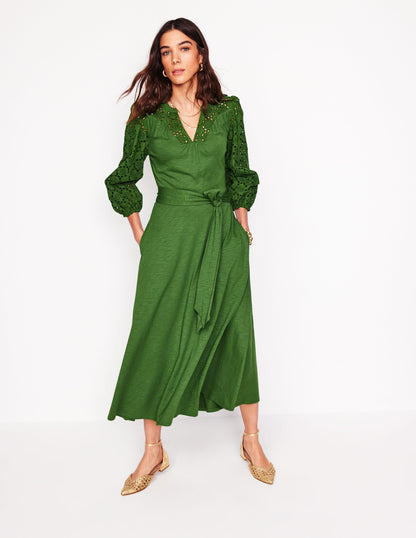 Eden Broderie Jersey Dress-Promenade Green