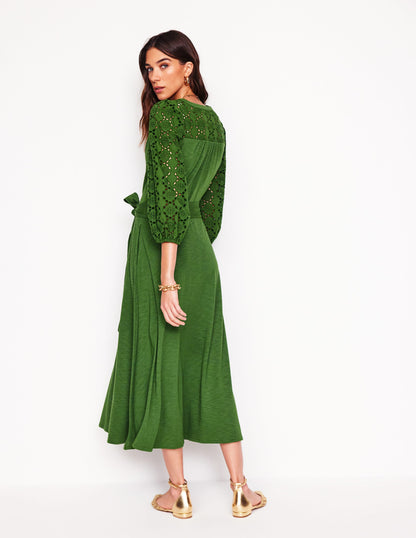 Eden Broderie Jersey Dress-Promenade Green