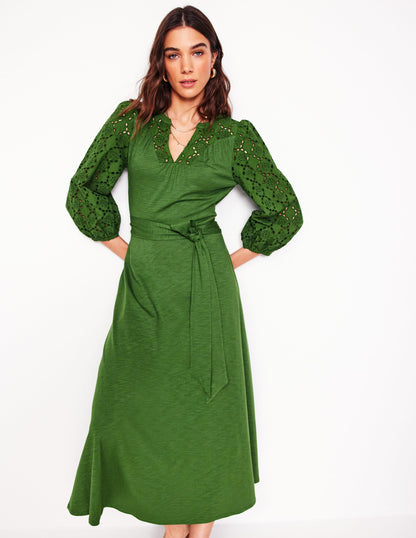 Eden Broderie Jersey Dress-Promenade Green