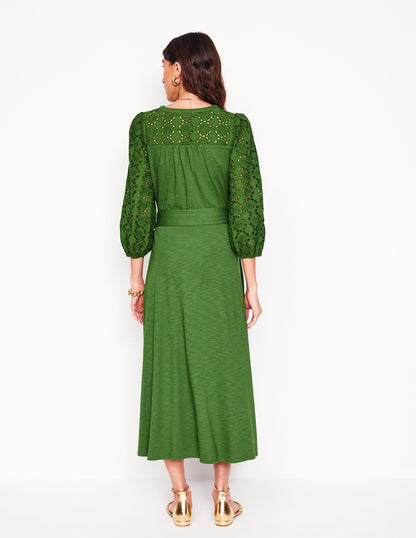 Eden Broderie Jersey Dress-Promenade Green