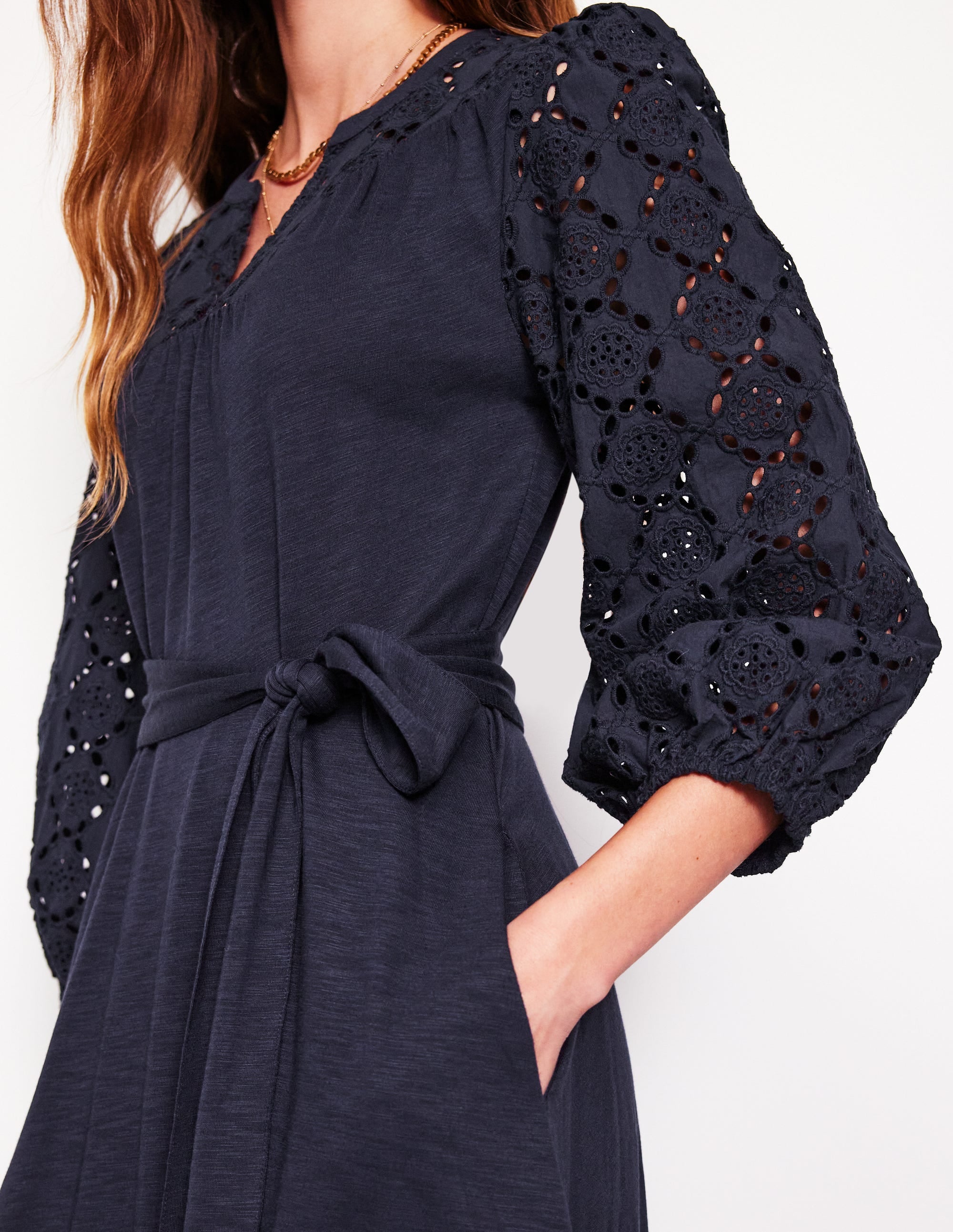Eden Broderie Jersey Dress-Navy - Image 2