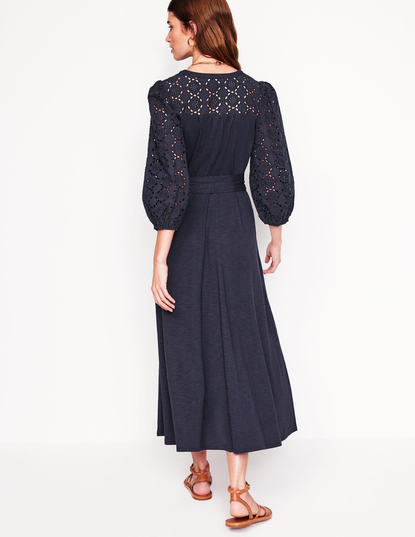 Eden Broderie Jersey Dress-Navy